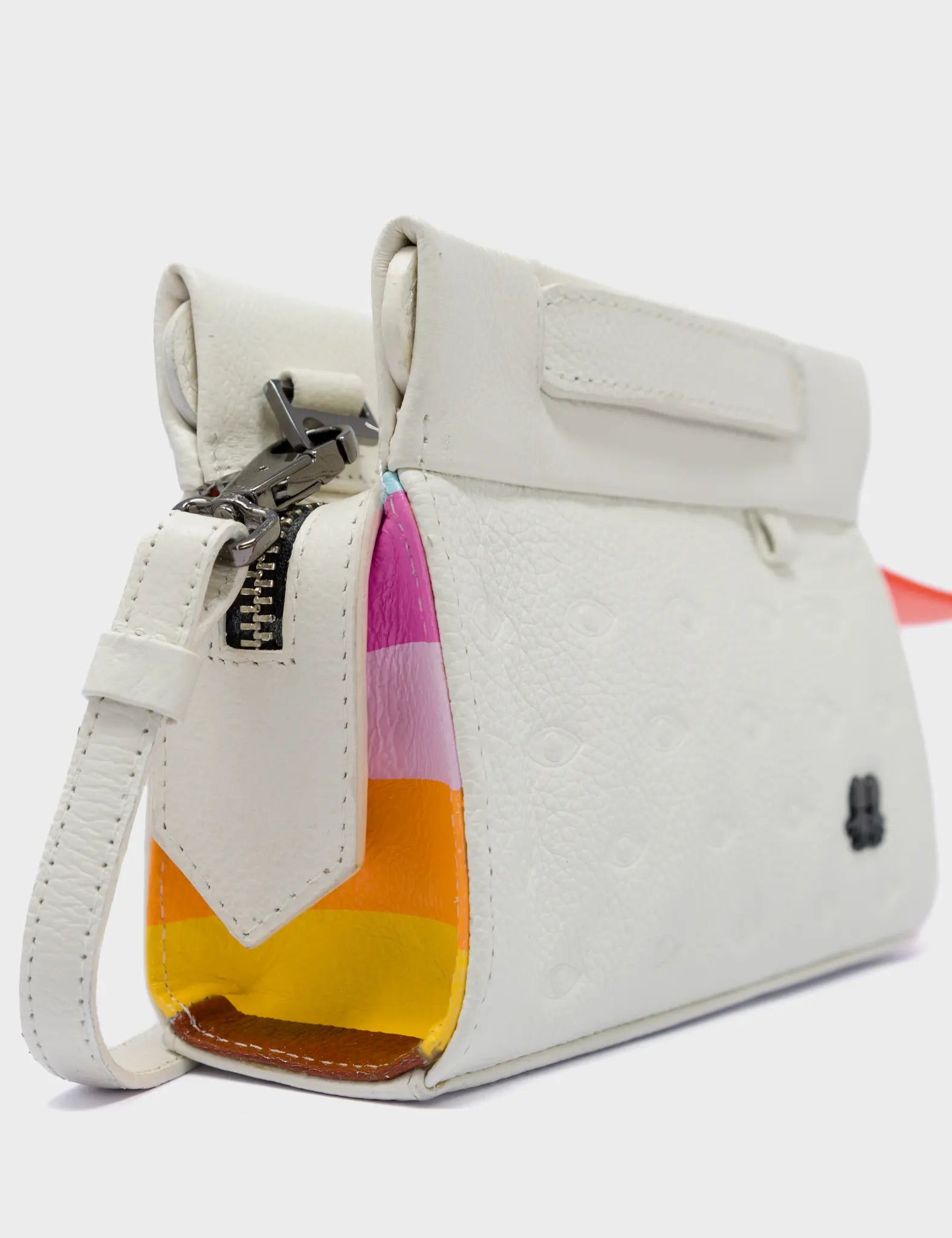 Vali Crossbody Micro Cream Leather Bag - Groovin’ Rainbow Design - Side 