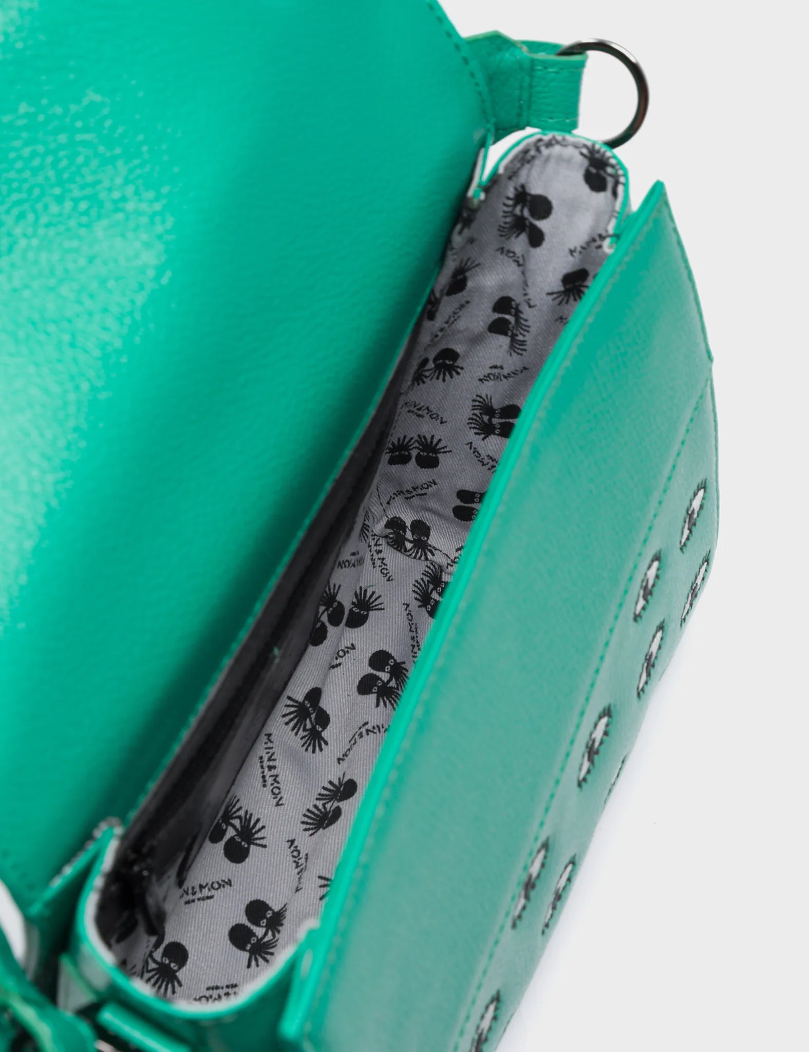 Anastasio Mini Crossbody Handbag Deep Green Leather - All Over Eyes Embroidery - Inside