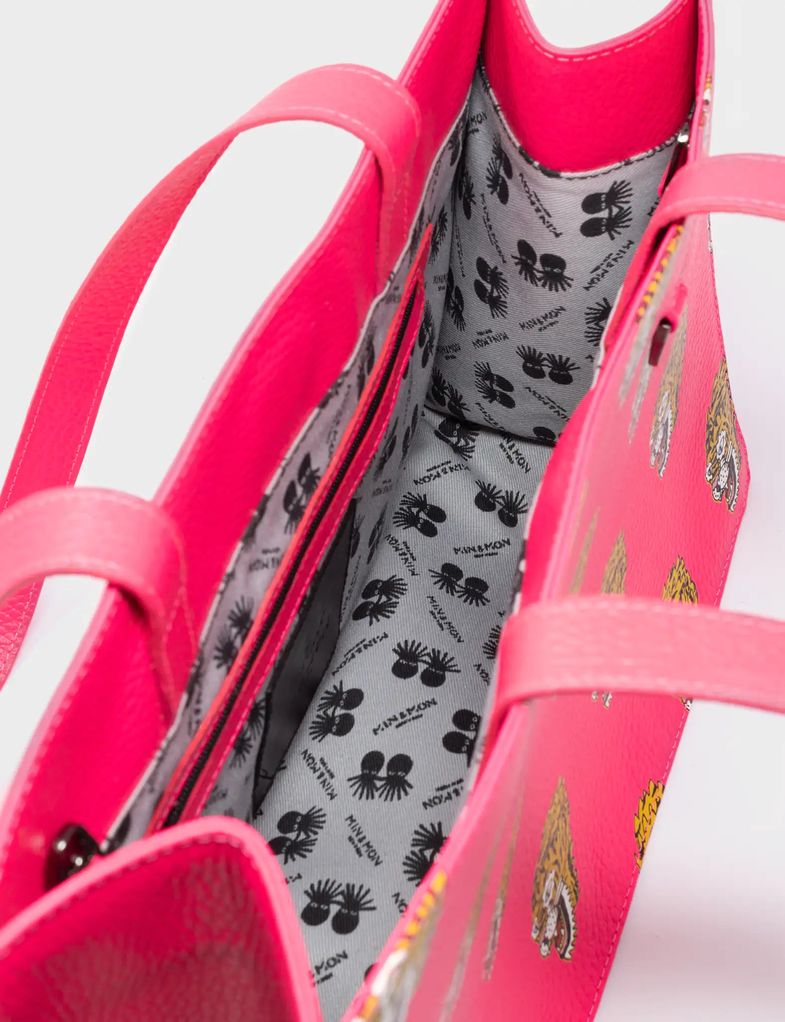 Min Mon Marko Small Neon Pink Leather Tote Bag Blazing Tiger Print