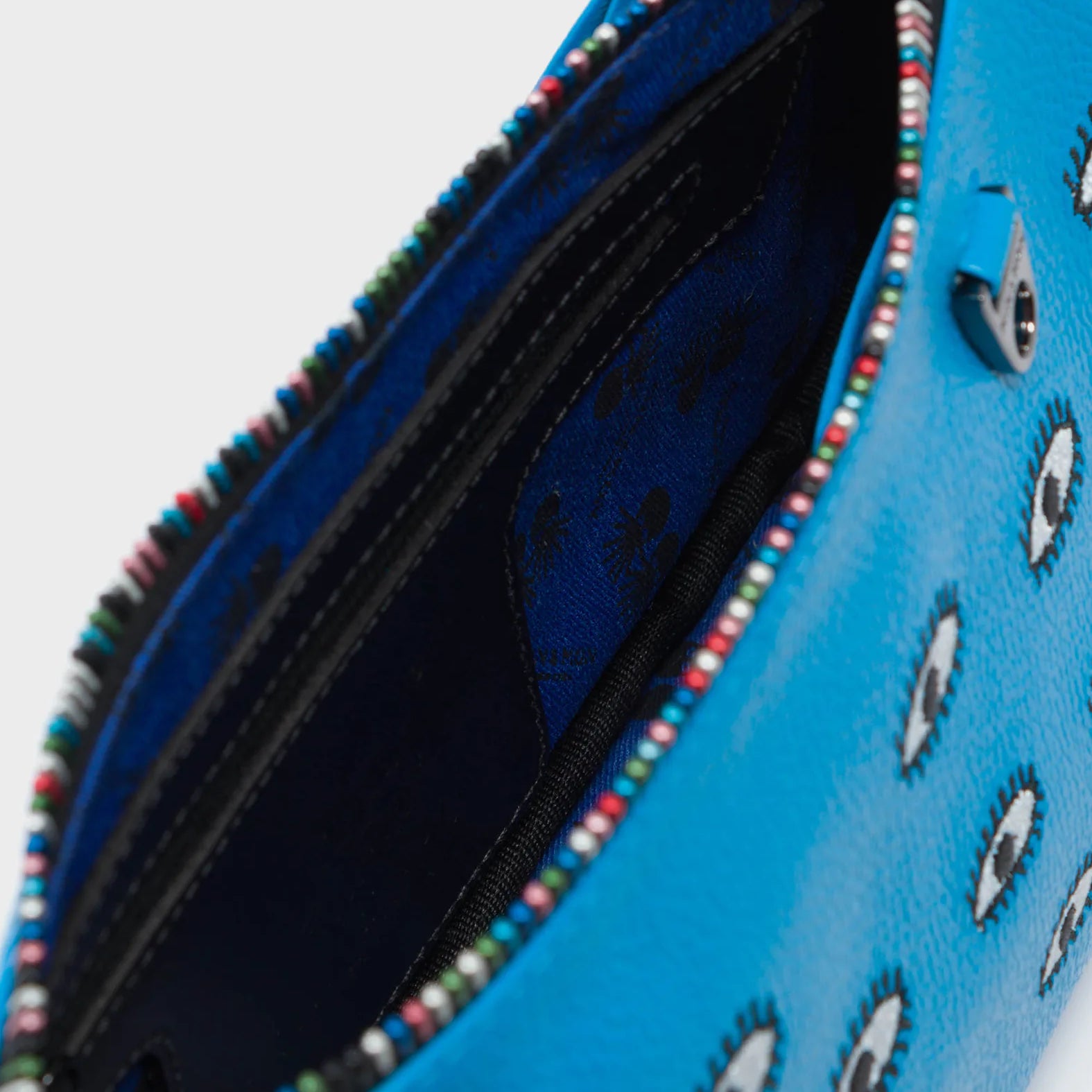 Lucas Hobo Mini Hawaii Blue Handbag - All Over Eyes Embroidery - Detail View