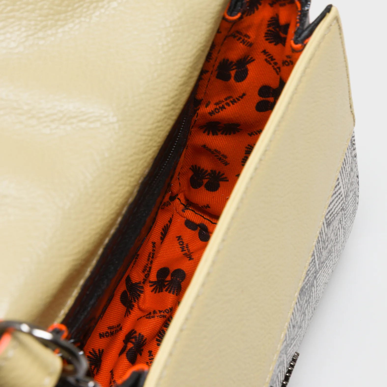 Anastasio Micro Crossbody Handbag Cream and Cocoon Leather - Cubes Design - Inside View