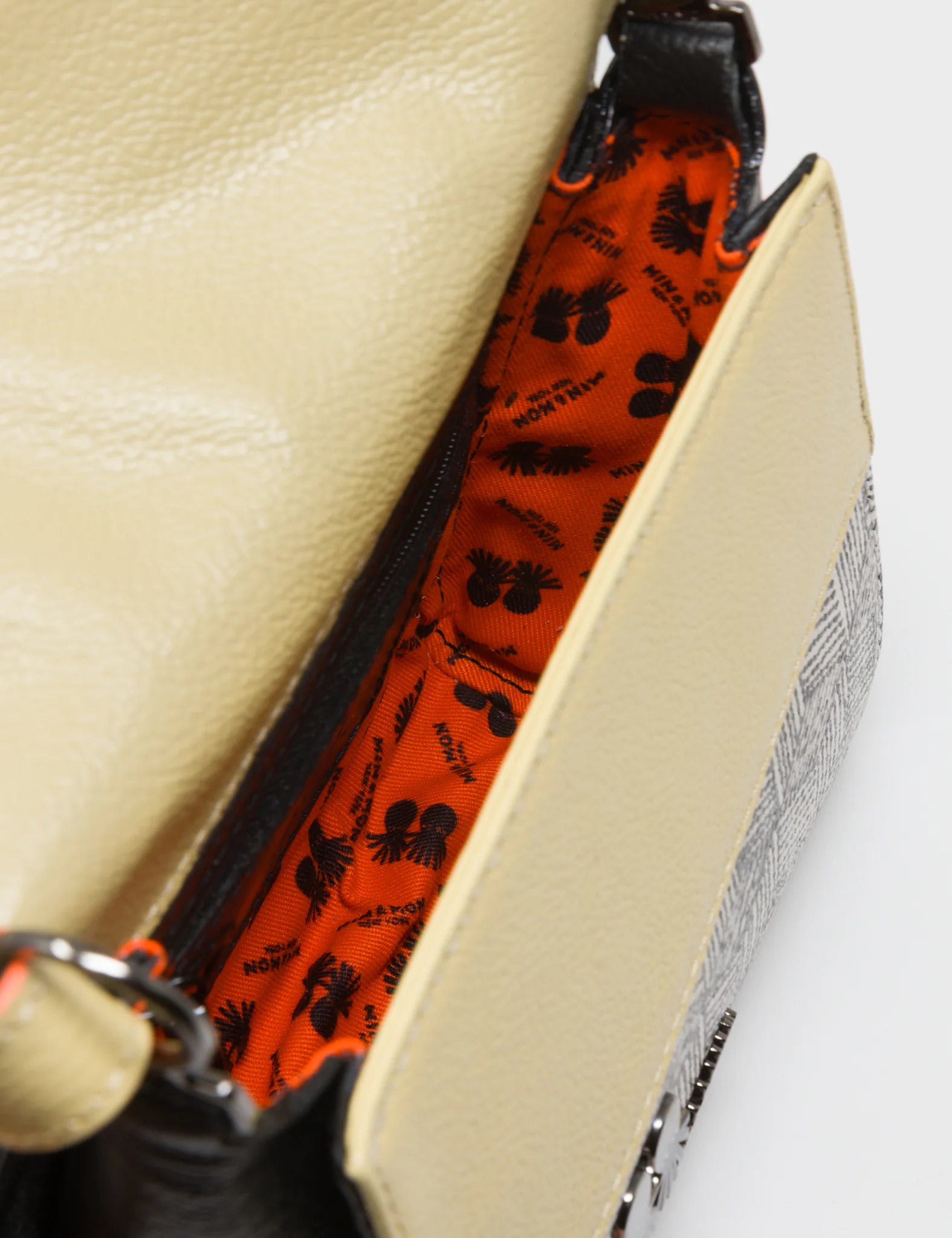 Anastasio Micro Crossbody Handbag Cream and Cocoon Leather - Cubes Design - Inside View