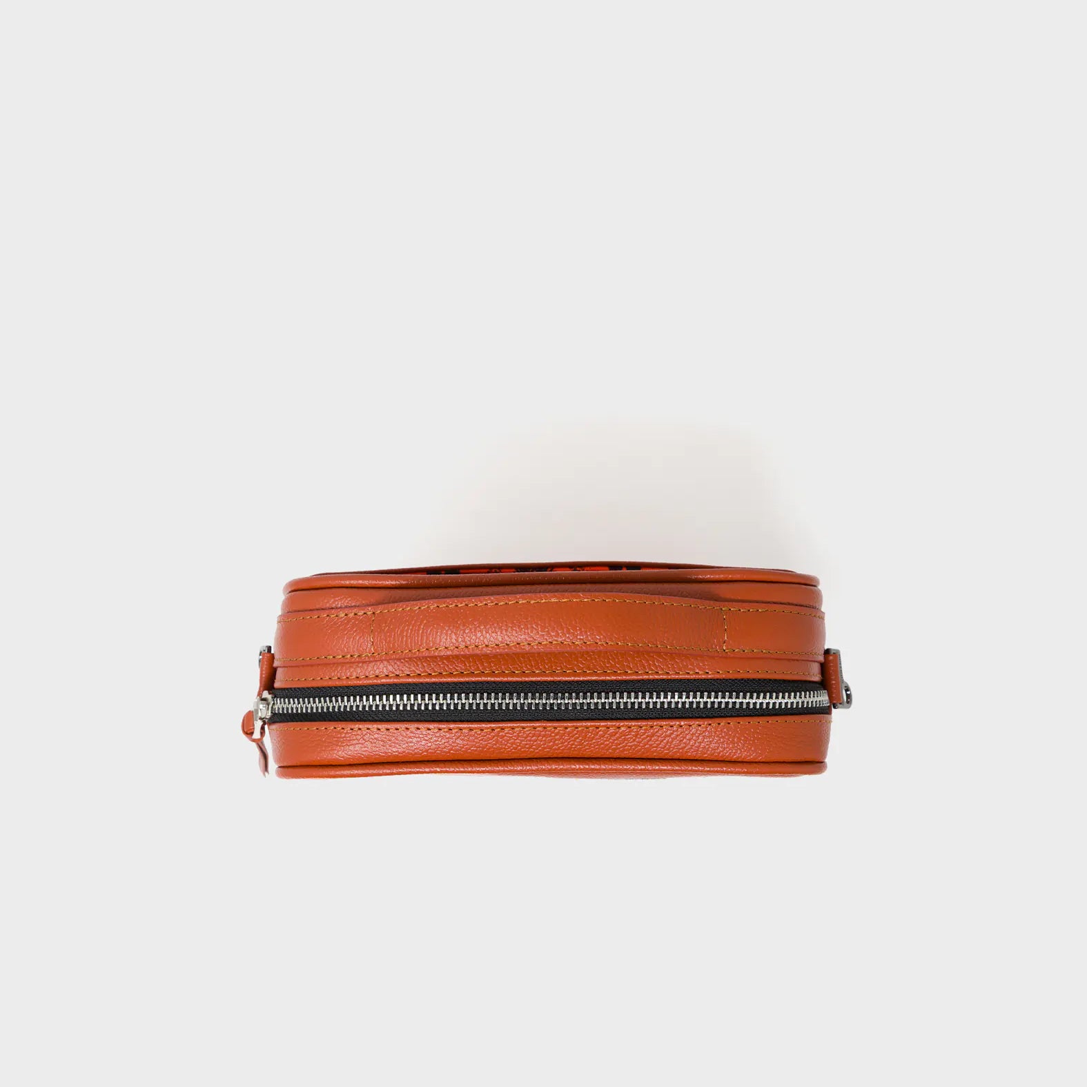 Verto Baked City Brown Leather Crossbody Bag - Happy Tiger Embroidery - Up view