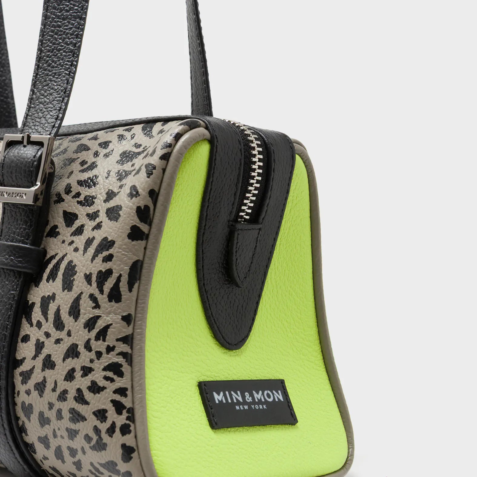 Esther Tuffet Brown Satchel Mini Bag - Retro Tiger Embroidery - Side View