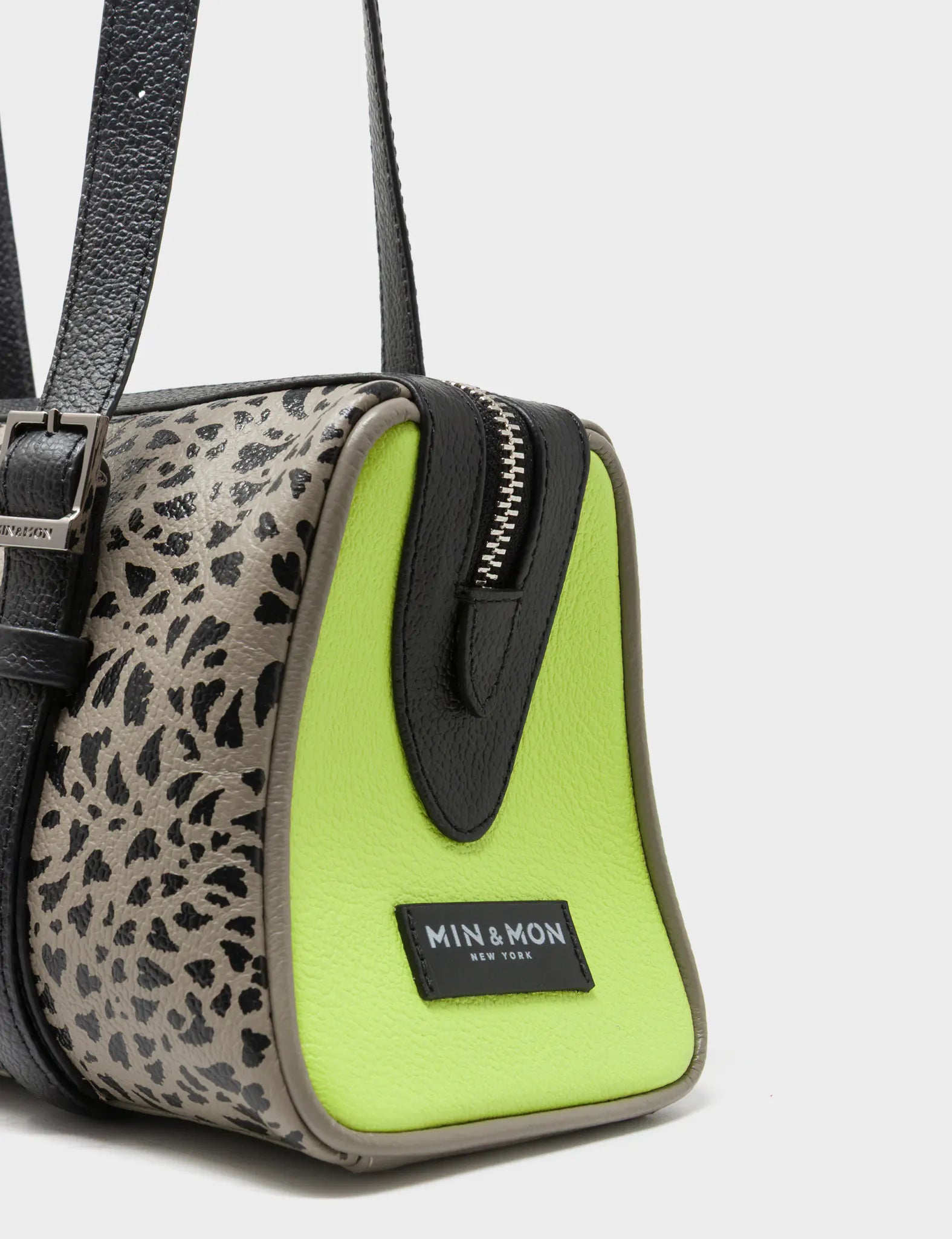 Esther Tuffet Brown Satchel Mini Bag - Retro Tiger Embroidery - Side View