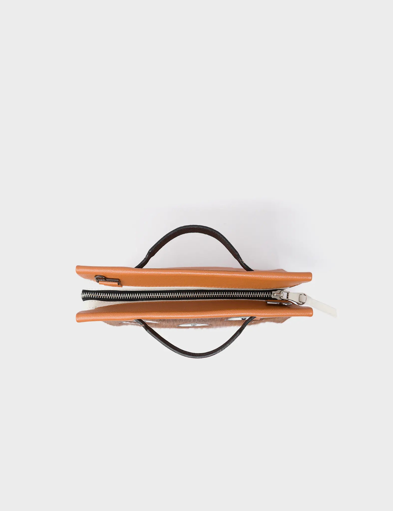 Vali Crossbody Small Baked City Brown Leather Bag - Eyes Applique Adjustable Handle - Top View