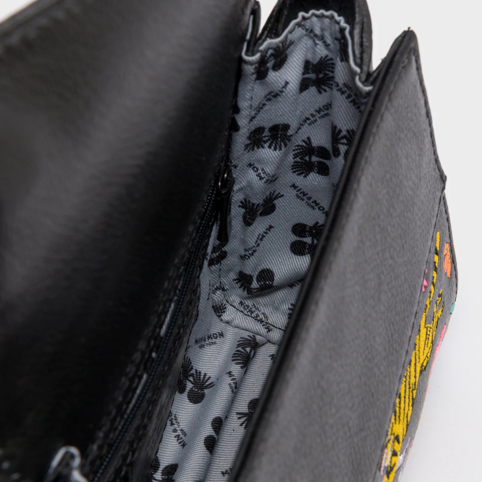 Anastasio Micro Crossbody Handbag Black Leather - Autumn Blush Embroidery - Inside View