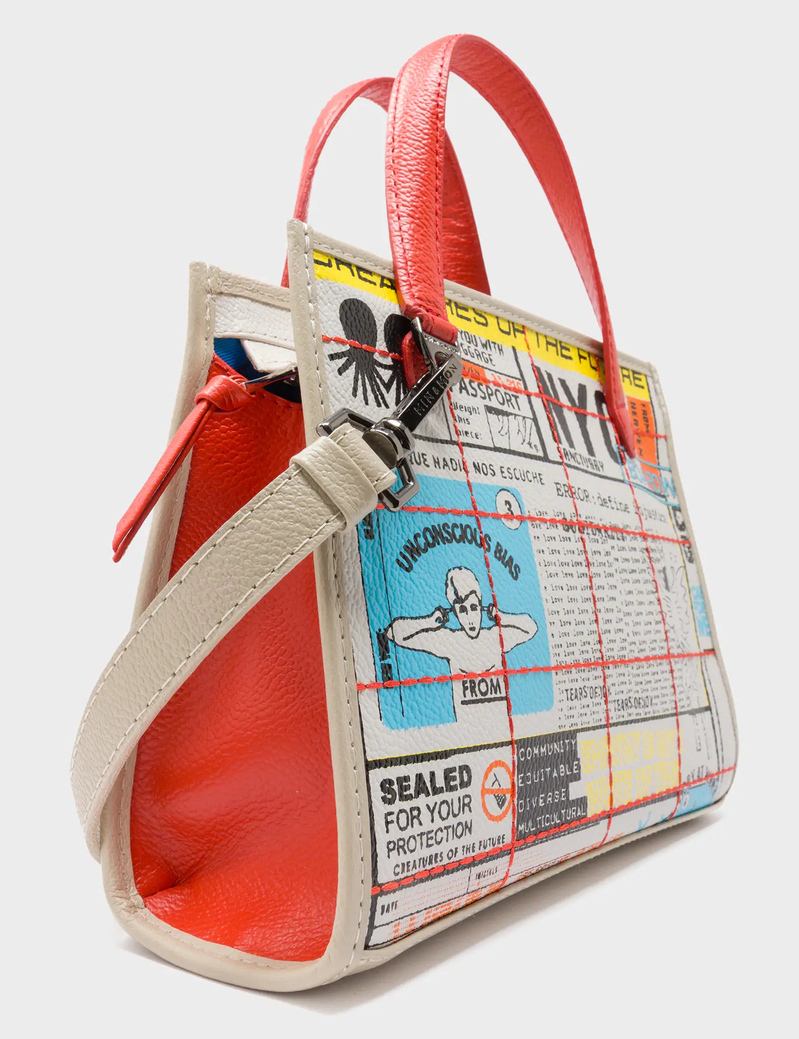 Simon Beige Leather Small Handbag - Kind Type Design - Side Corner View