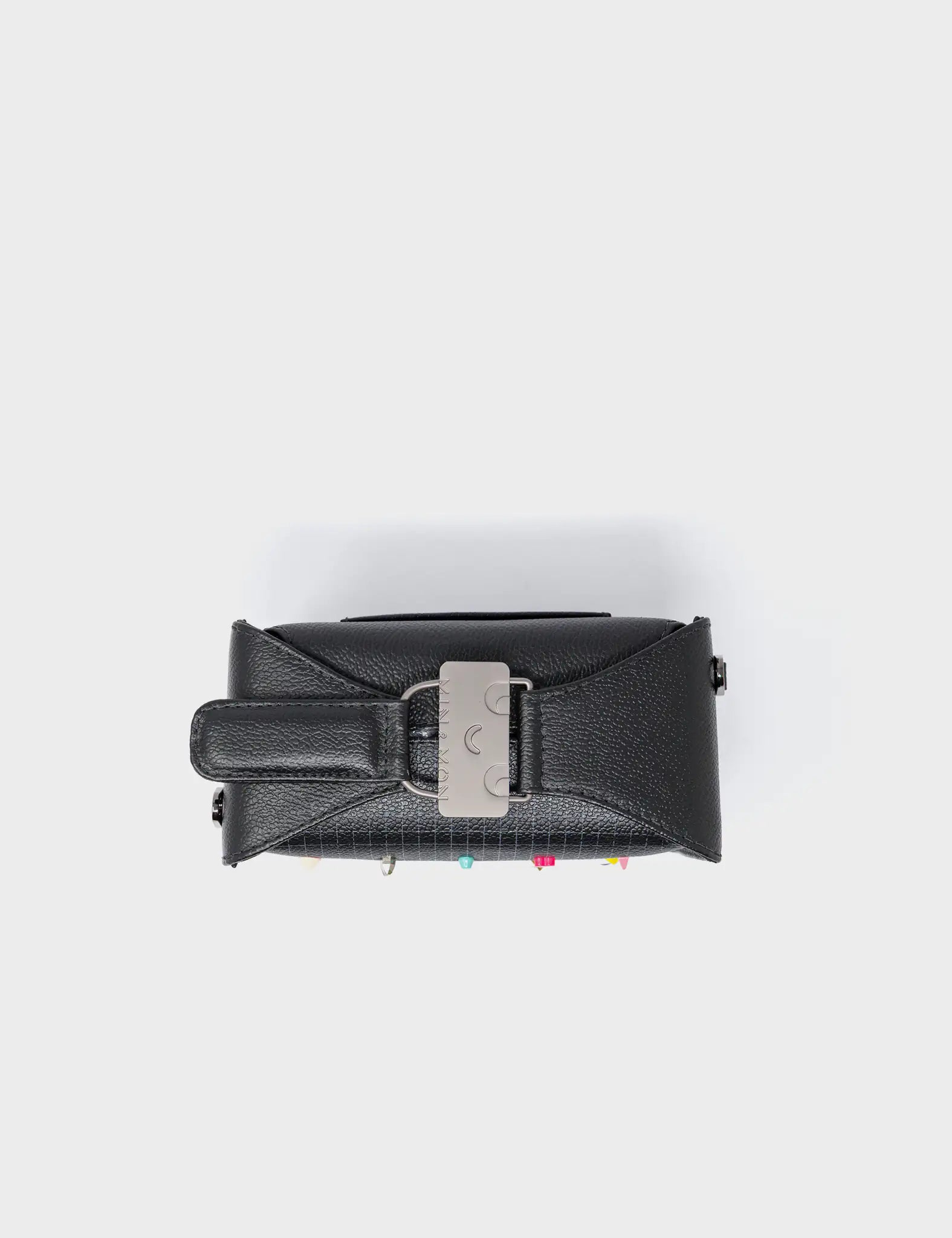 Benji Micro Crossbody Black Leather Bag - Studs Pattern - top