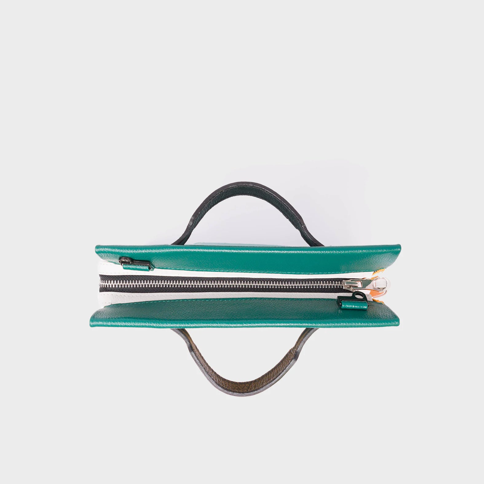 Vali Crossbody Small Deep Sea Green Leather Bag - Tiger and Flowers Embroidery - Top View