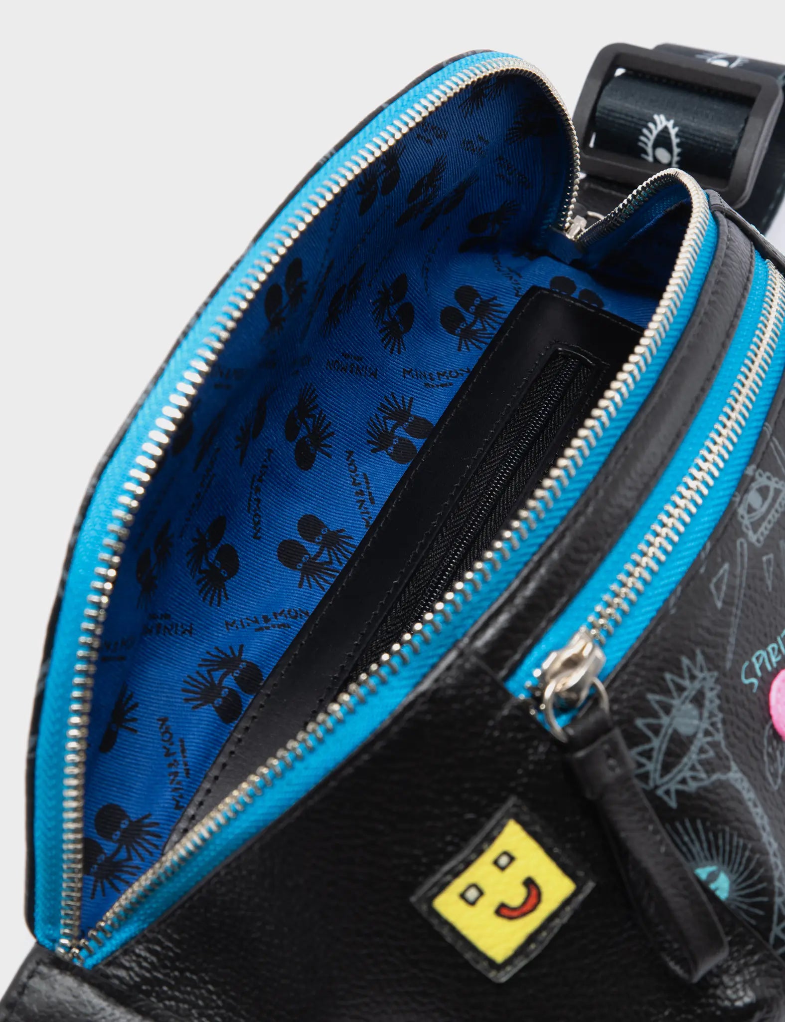 Harold Fanny Pack Black Leather - Urban Doodles Design - Detail View