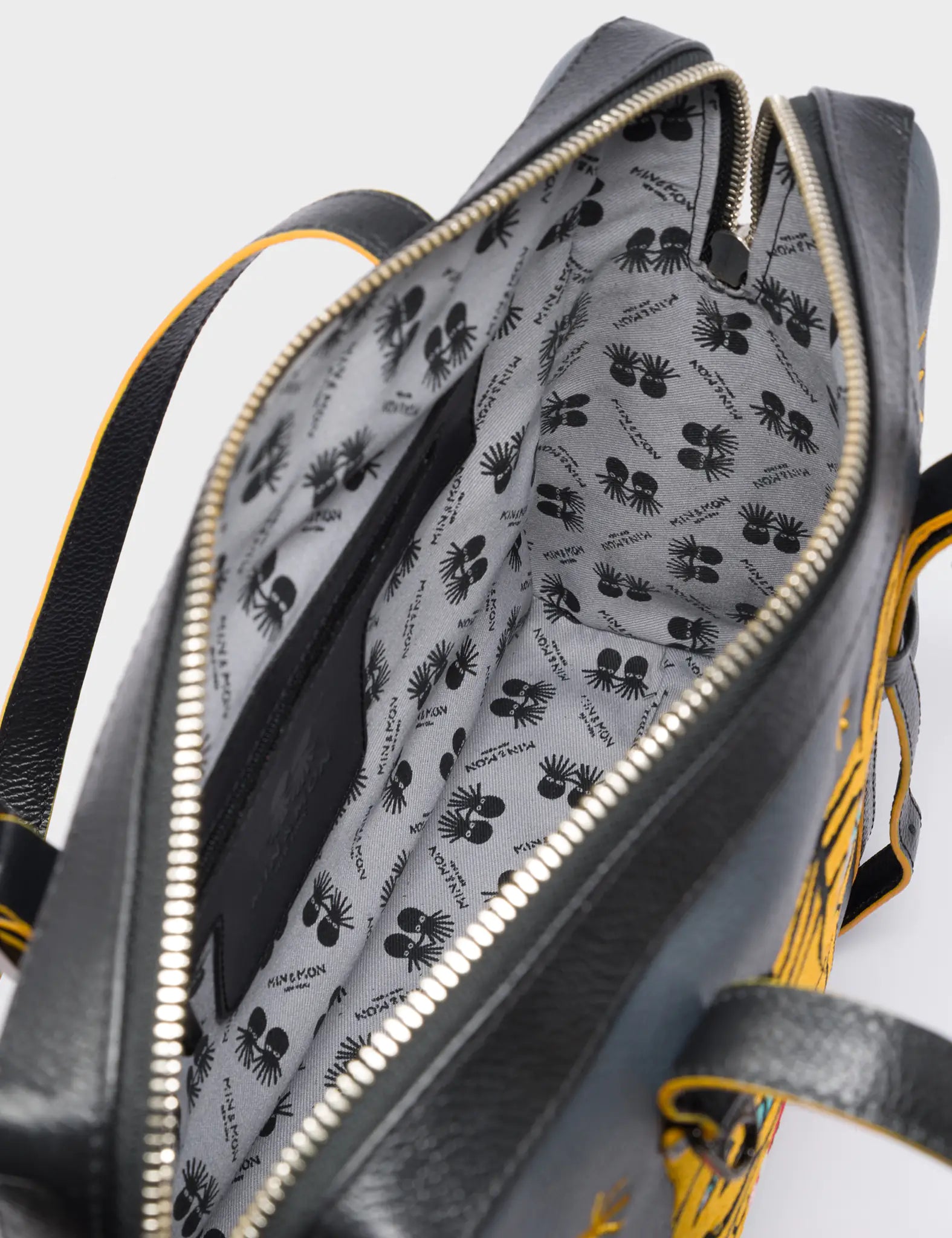 Esther Black Duffle Bag - Tiger and Flowers Embroidery - Detail View