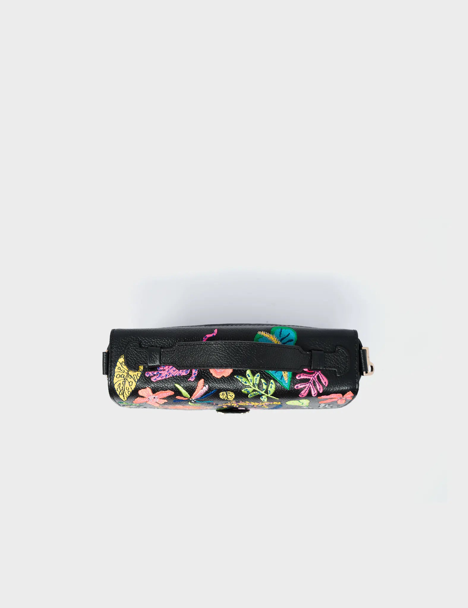 Amantis Cameo Black Leather Crossbody Mini Handbag - El Trópico Embroidery Design - Top 