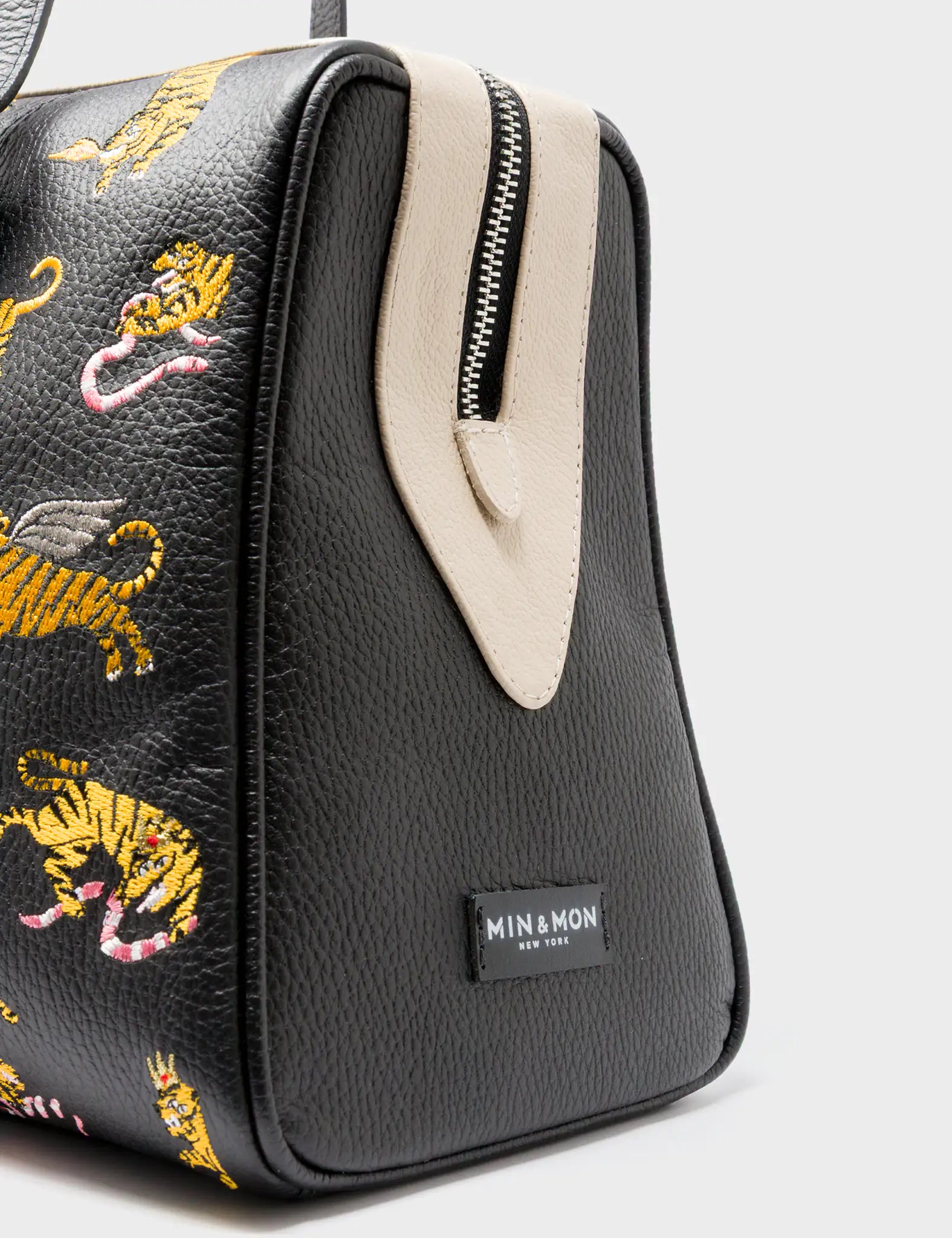 Esther Large Black Duffle Bag - Tiger Rumble  Embroidery - Detail
