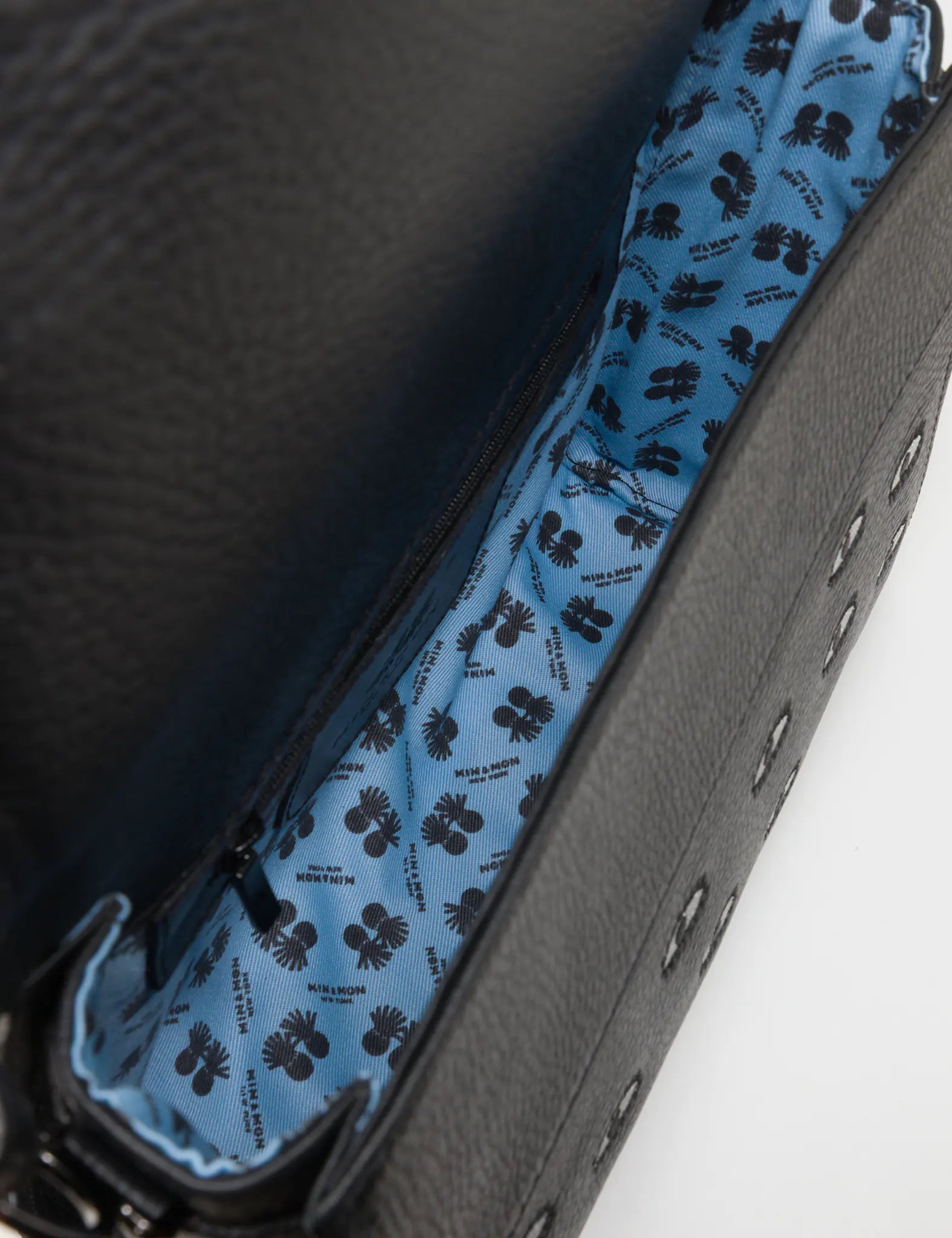 Anastasio Medium Crossbody Handbag Black Leather - All Over Eyes Embroidery - Inside View