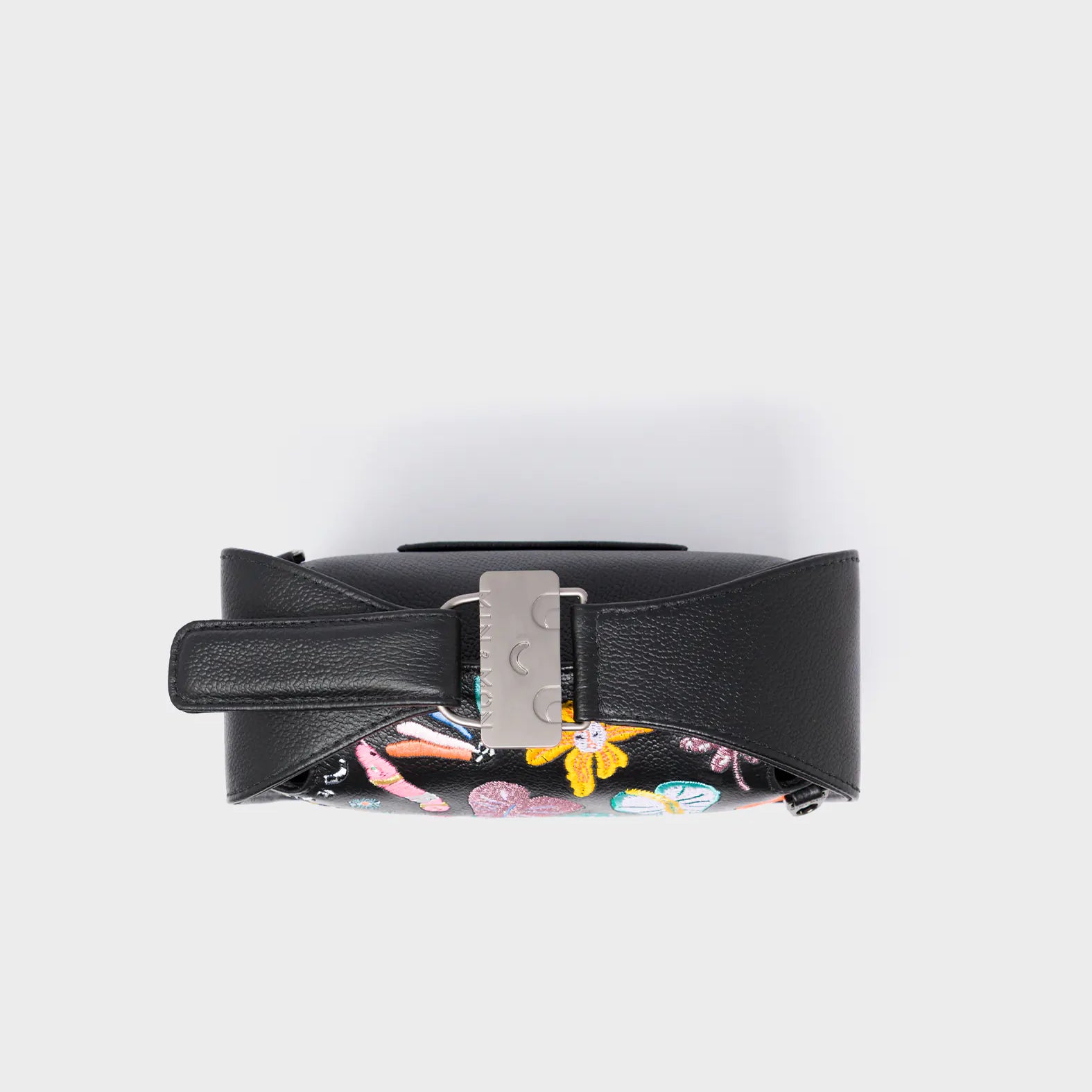 Benji Mini Crossbody Black Leather Bag - Autumn Blush Embroidery - Top View
