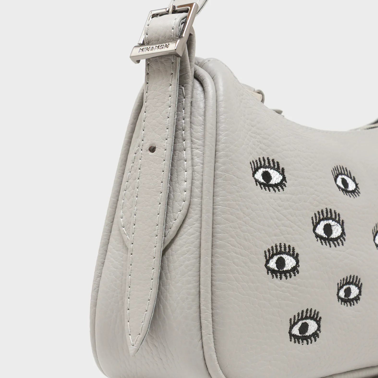 Lucas Hobo Mini Moonwalk Gray Handbag - All Over Eyes Embroidery - Side View