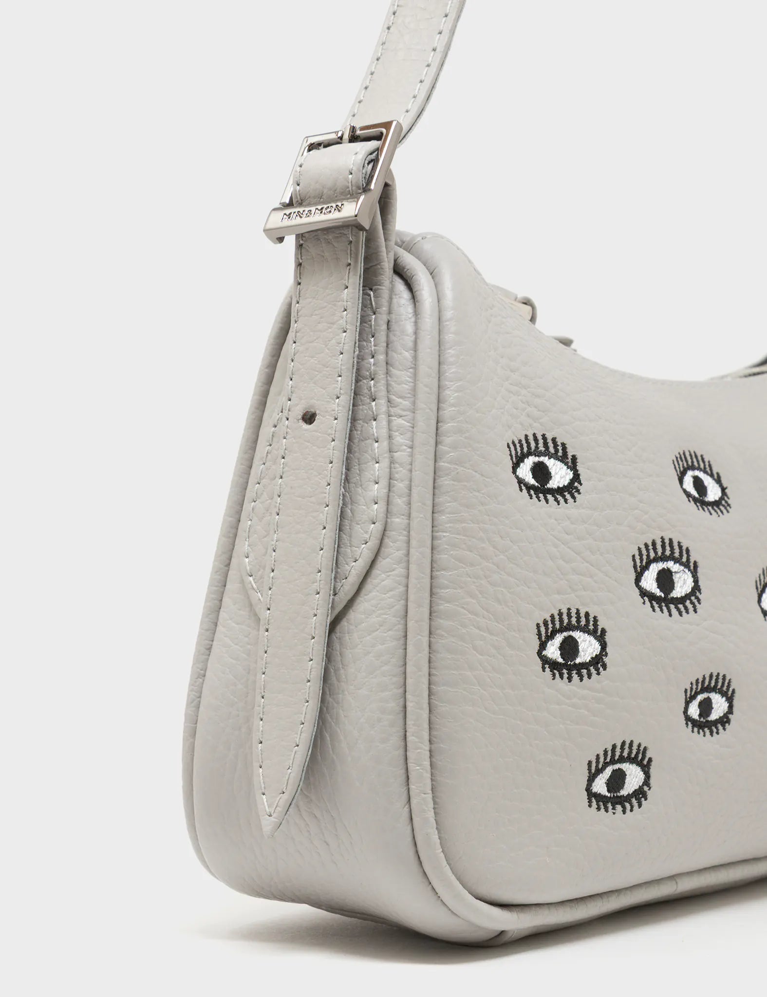 Lucas Hobo Mini Moonwalk Gray Handbag - All Over Eyes Embroidery - Side View