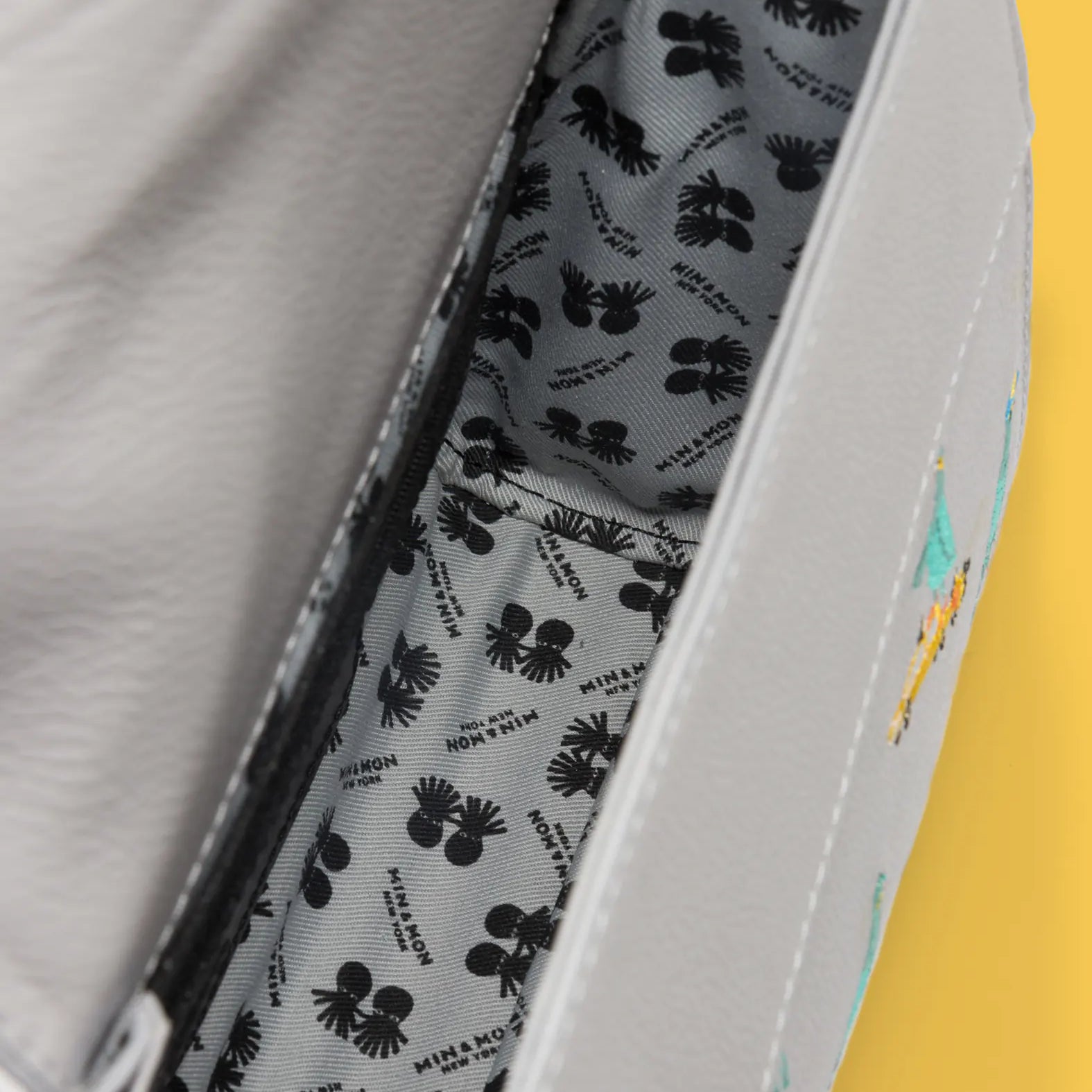 Anastasio Mini Crossbody Handbag Moonwalk Gray Leather - Pigeonista Embroidery - Open View