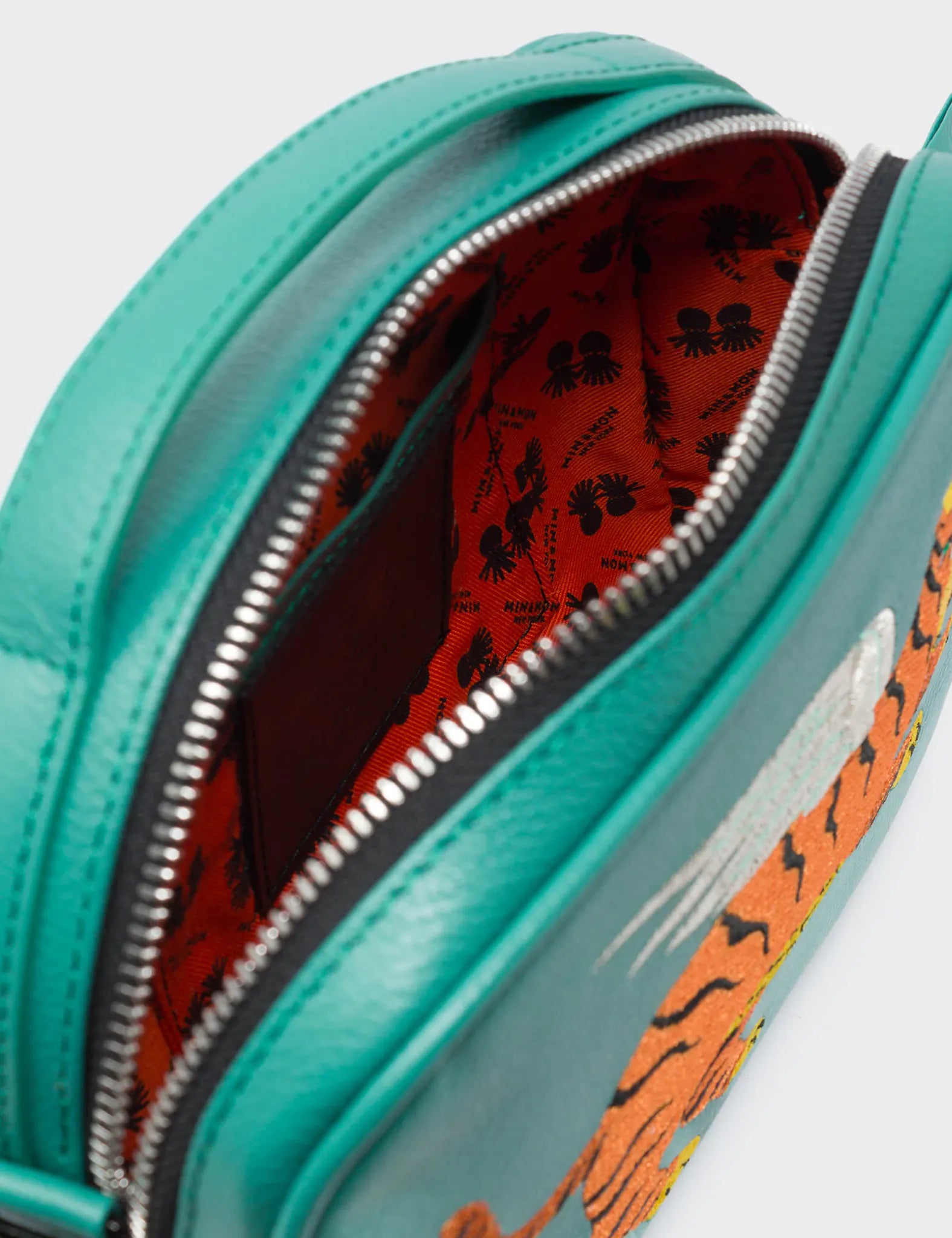 Verto Green Leather Crossbody Bag - Flying Tiger Embroidery - Detail View