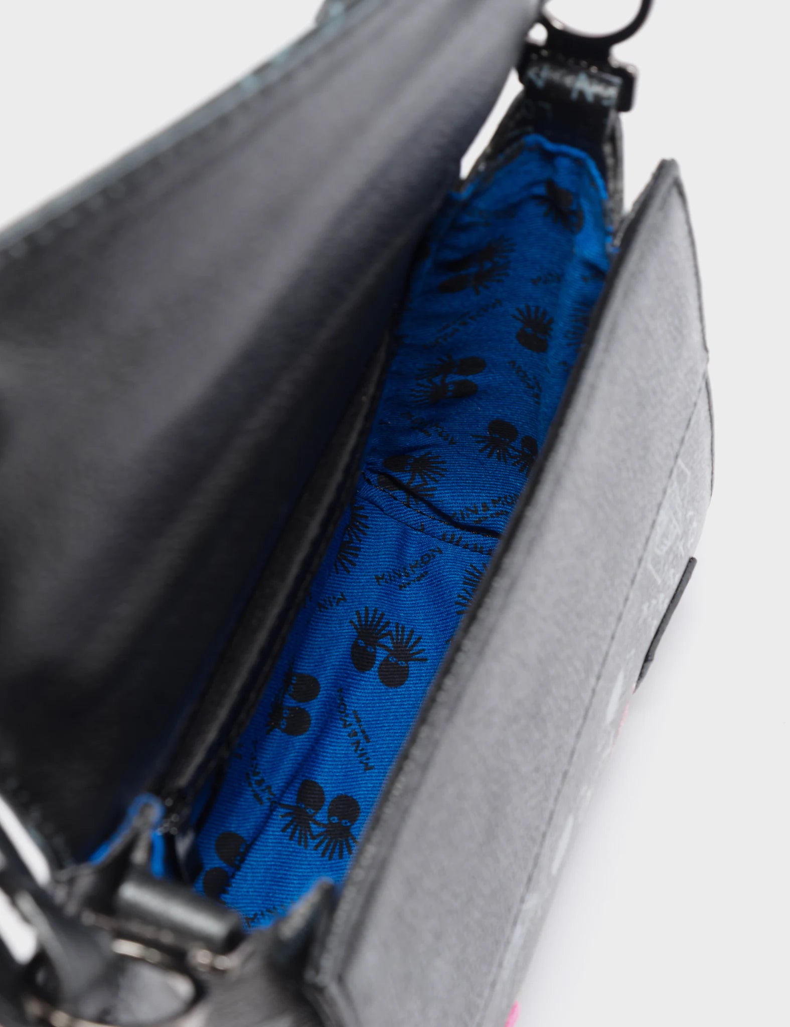 Anastasio Micro Crossbody Handbag Black Leather - Urban Doodles Design - Detail View