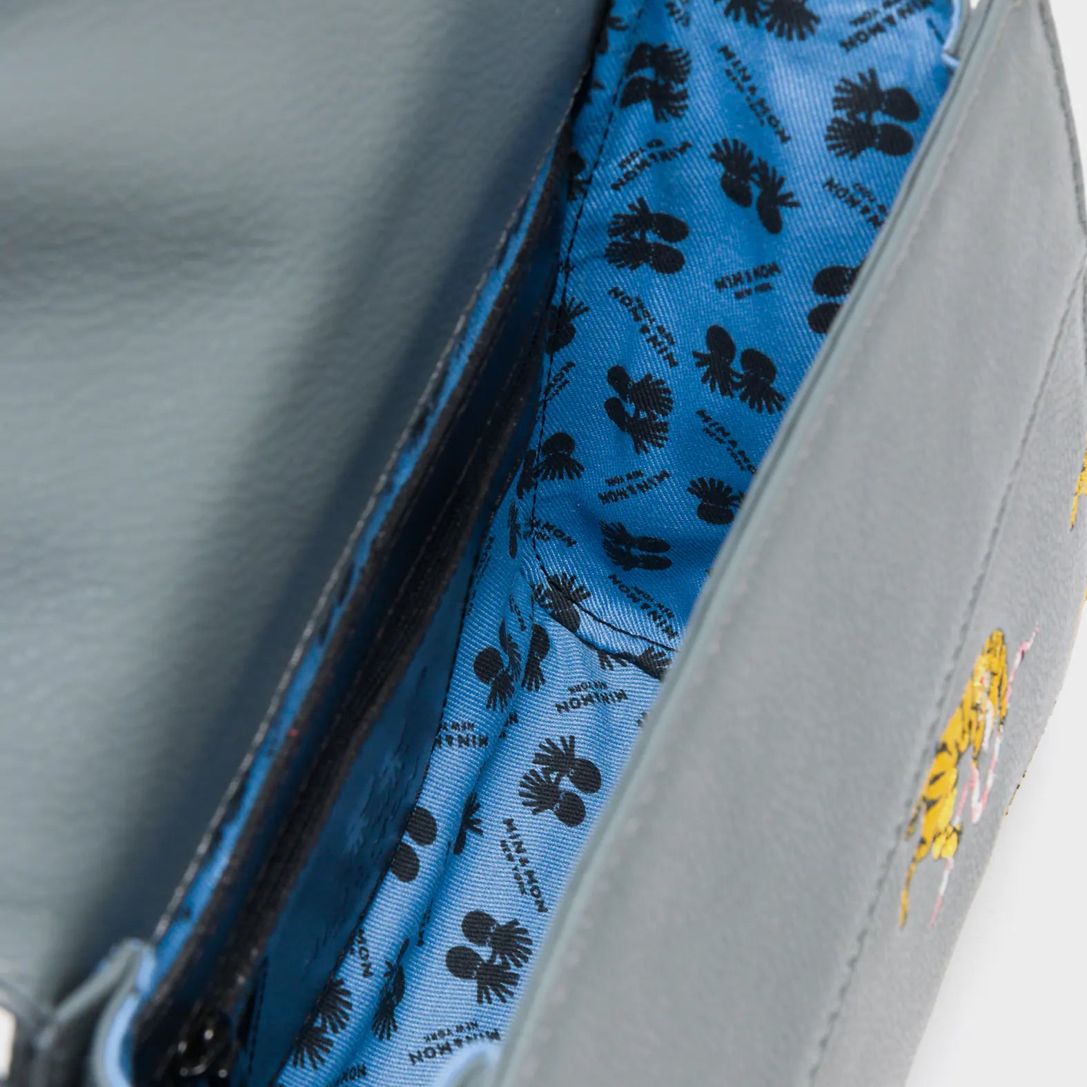 Anastasio Mini Crossbody Handbag Stormy Gray Leather - Tiger And Snake Print - Open View