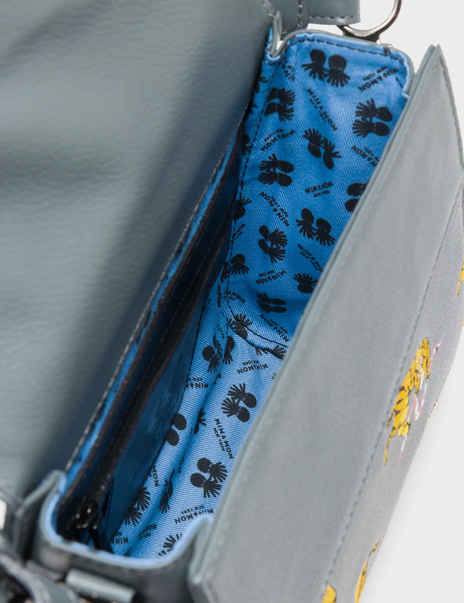 Anastasio Mini Crossbody Handbag Stormy Gray Leather - Tiger And Snake Print - Open View