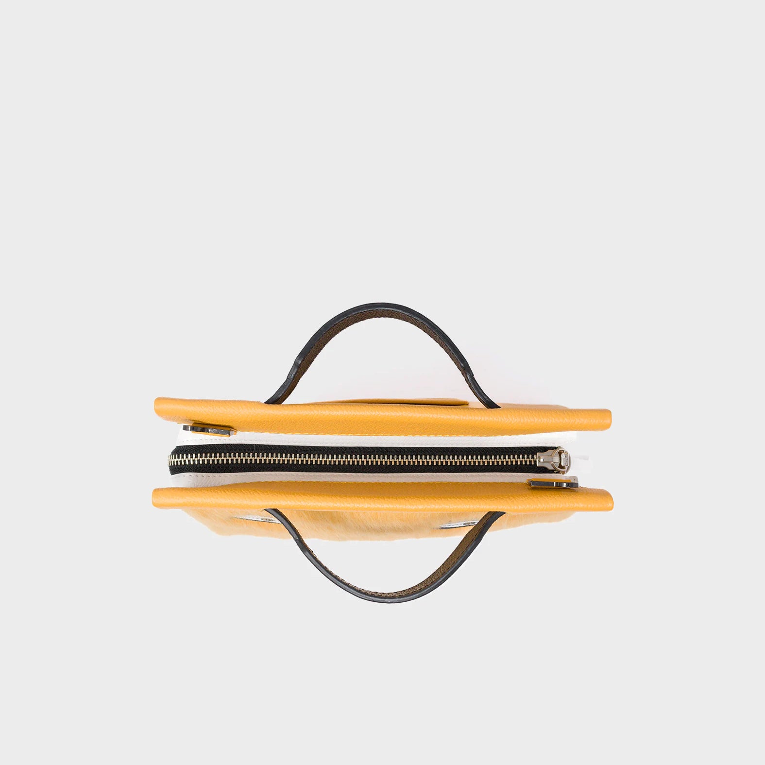 Vali Crossbody Small Golden And Black Leather Bag - Eyes Applique Adjustable Handle - Top View