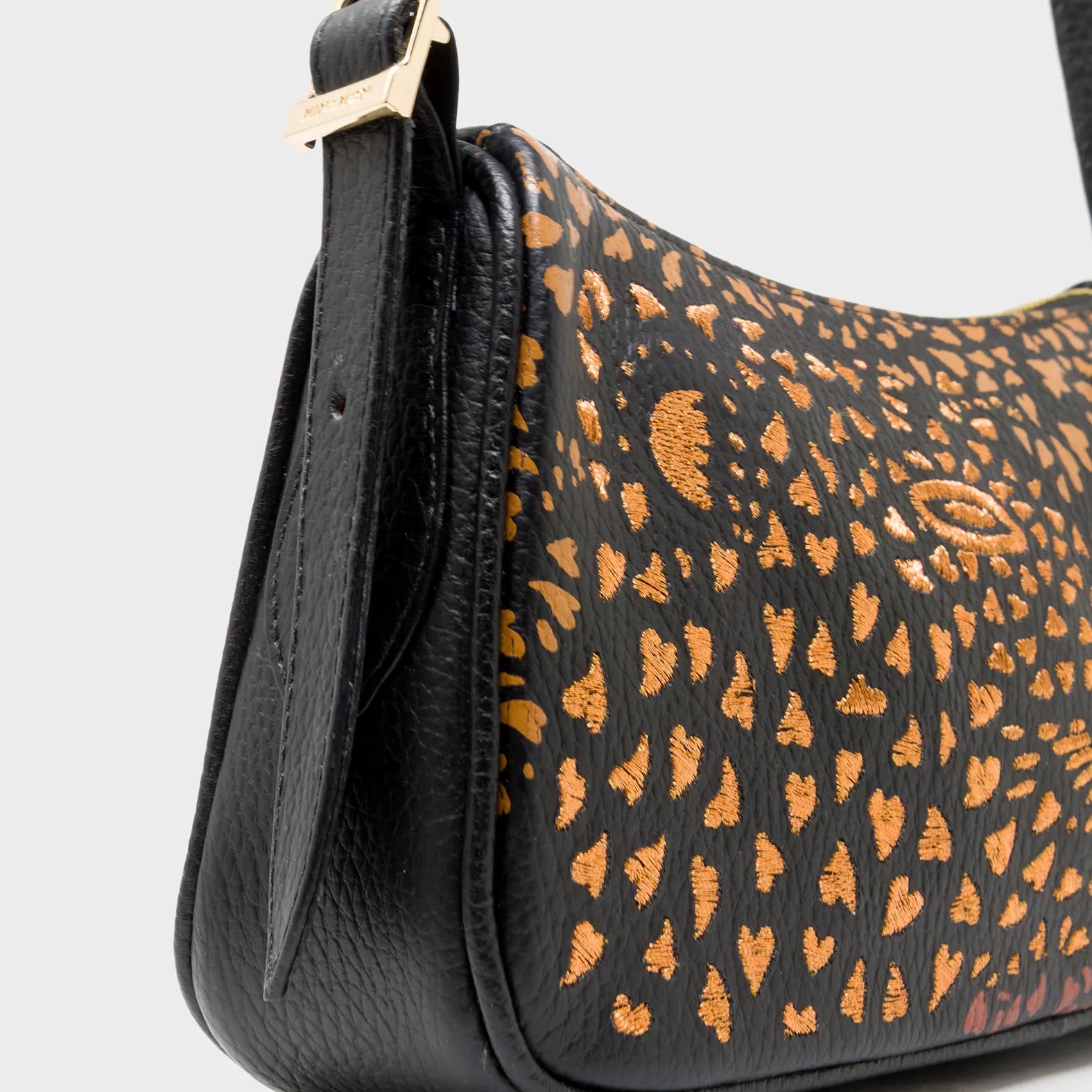Lucas Hobo Mini Black Handbag - Retro Tiger Embroidery - Detail View