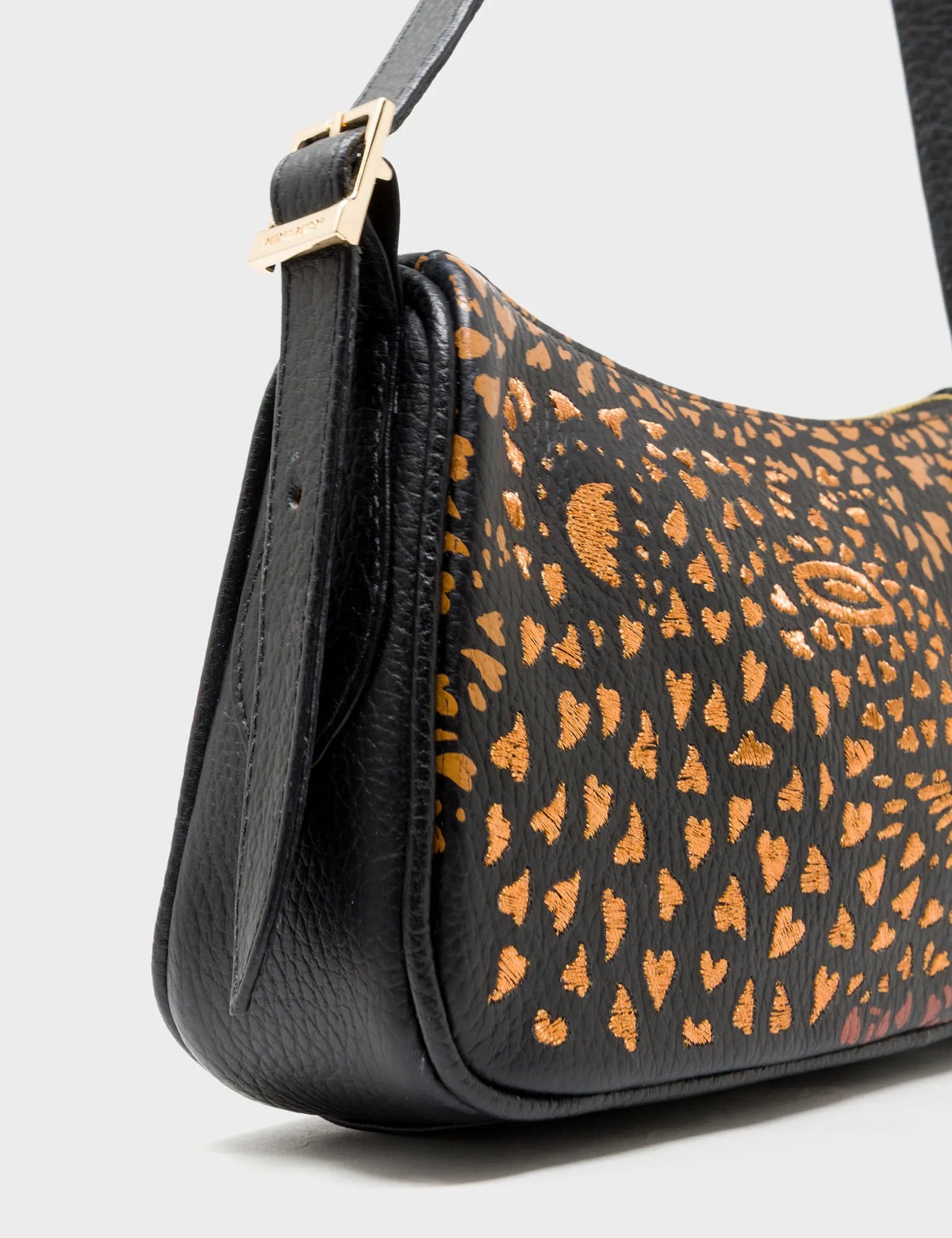 Lucas Hobo Mini Black Handbag - Retro Tiger Embroidery - Detail View