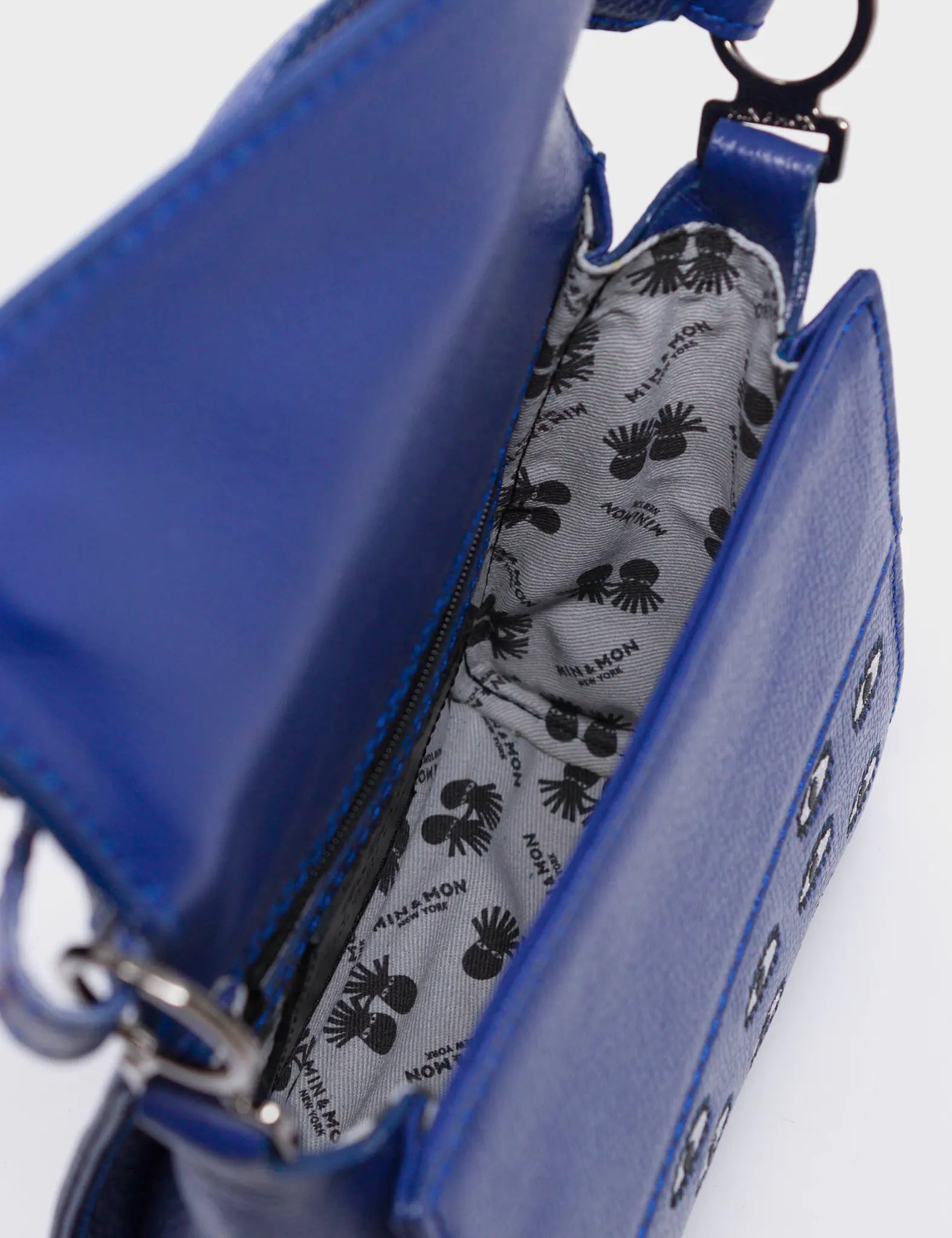 Anastasio Micro Crossbody Handbag Royal Blue Leather - All Over Eyes Embroidery - Detail View