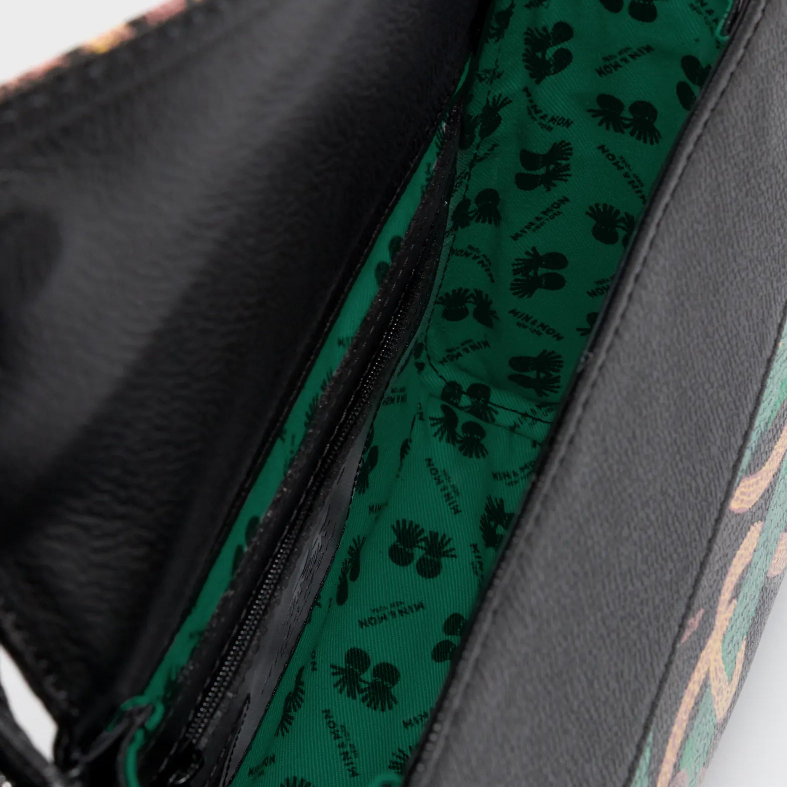 Anastasio Mini Crossbody Handbag Black Leather - Tiger and Snake Print - Inside View