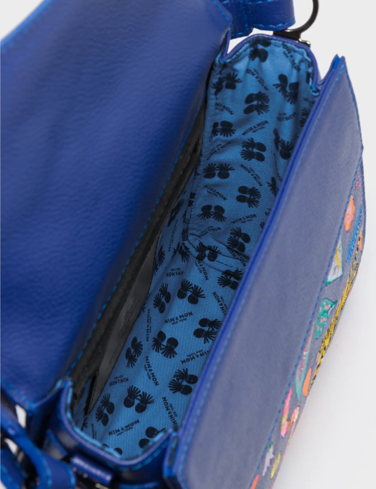 Anastasio Mini Crossbody Handbag Royal Blue Leather - Autumn Blush Embroidery - Inside view