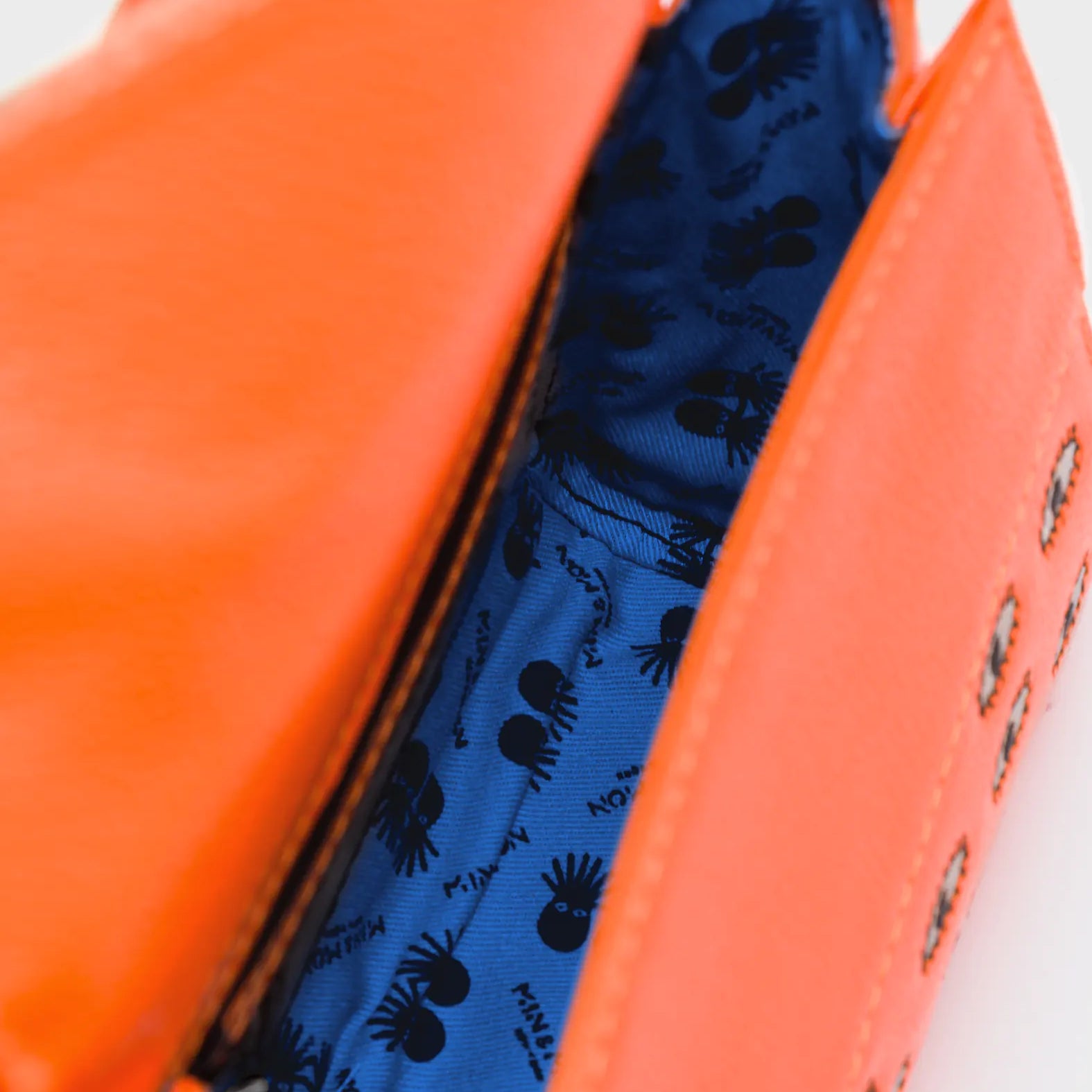 Anastasio Micro Crossbody Handbag Neon Orange Leather - Eyes Embroidery - Inside View