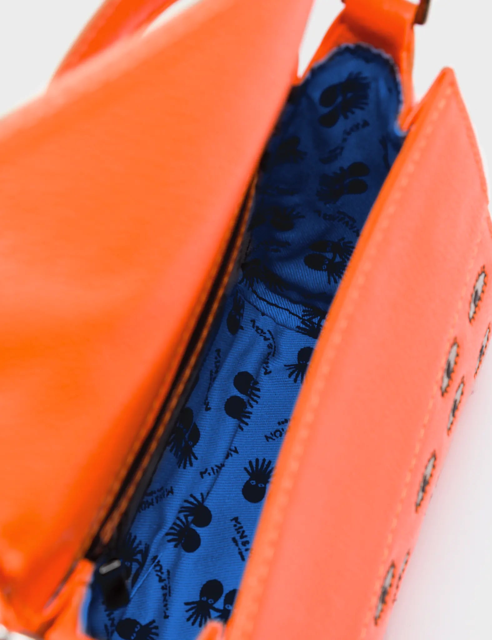 Anastasio Micro Crossbody Handbag Neon Orange Leather - Eyes Embroidery - Inside View