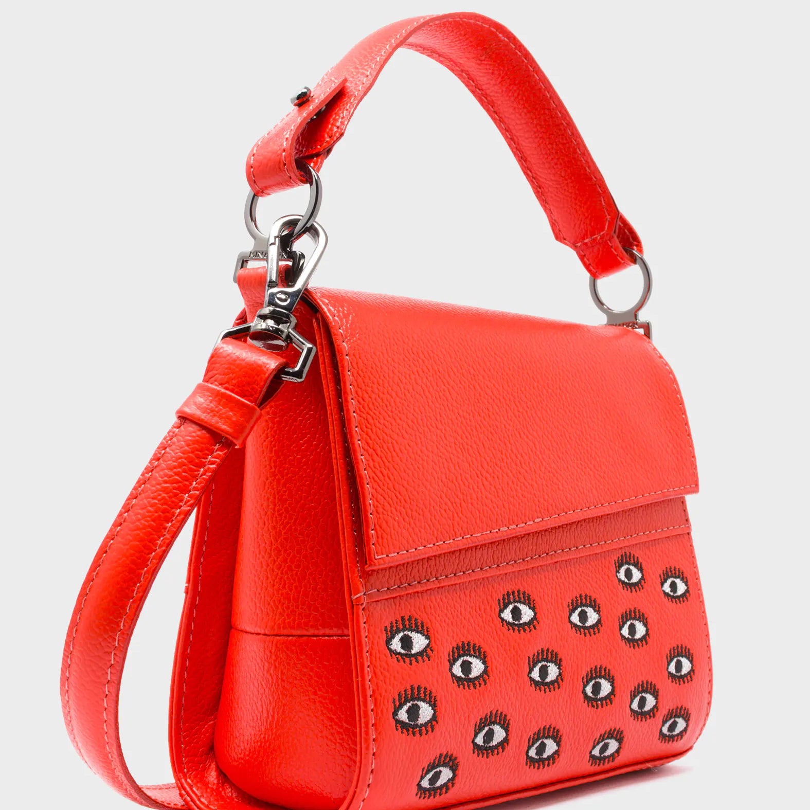Anastasio Micro Crossbody Handbag Fiesta Red Leather - All Over Eyes Embroidery - Side View