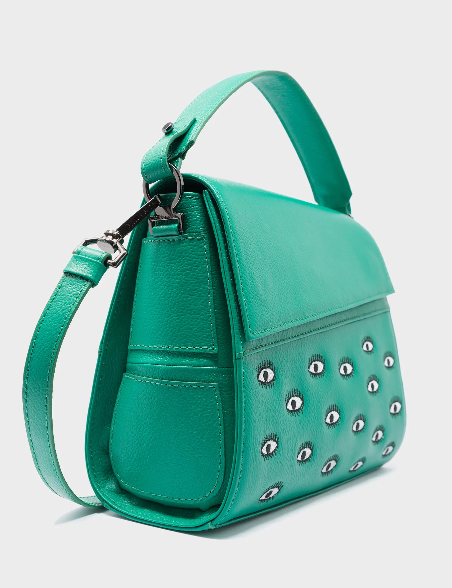 Anastasio Mini Crossbody Handbag Deep Green Leather - All Over Eyes Embroidery - Side