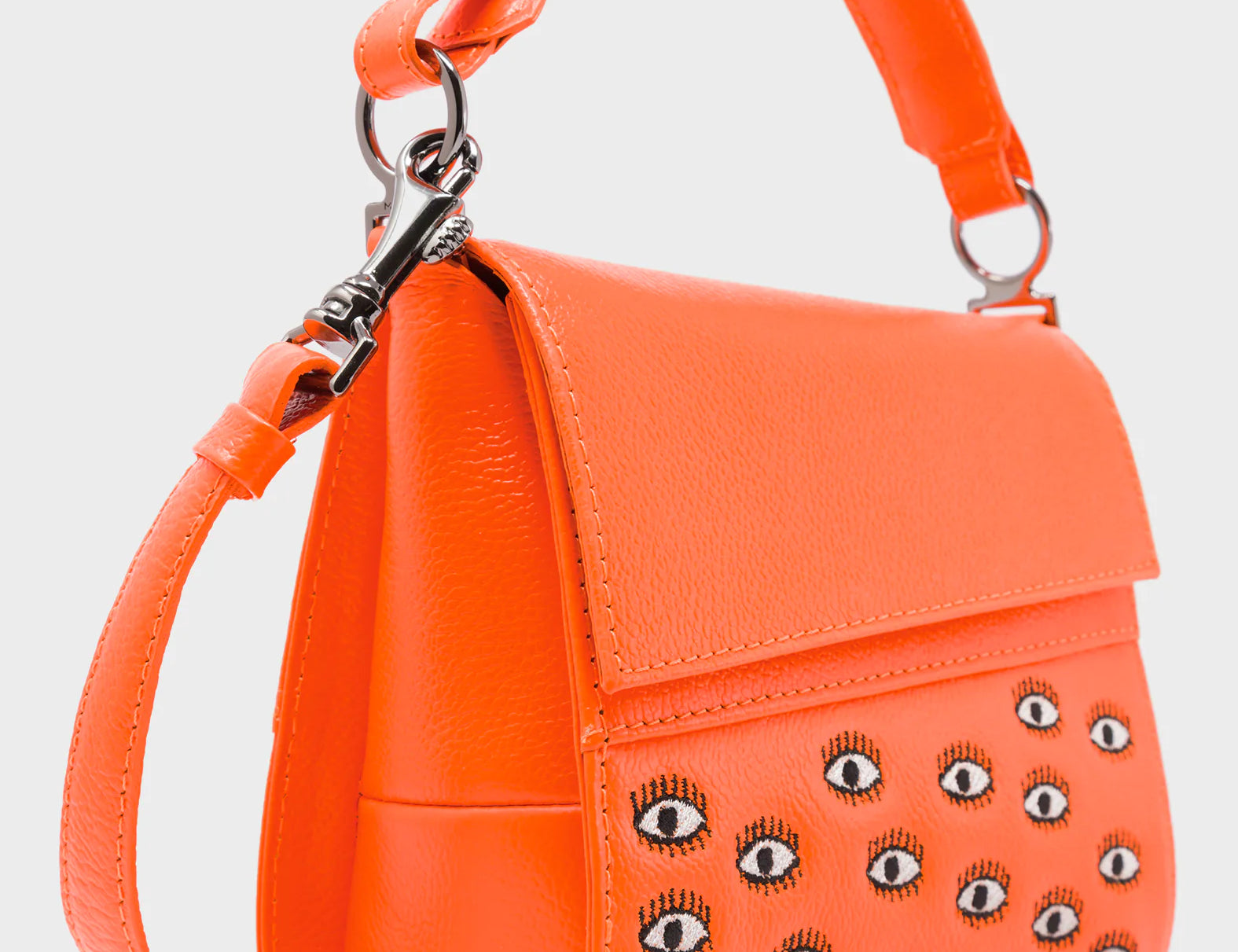 Anastasio Micro Crossbody Handbag Neon Orange Leather - Eyes Embroidery - Side View