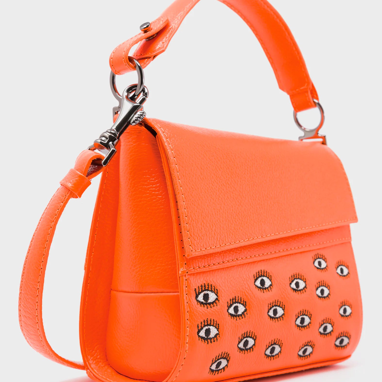 Anastasio Micro Crossbody Handbag Neon Orange Leather - Eyes Embroidery - Side View