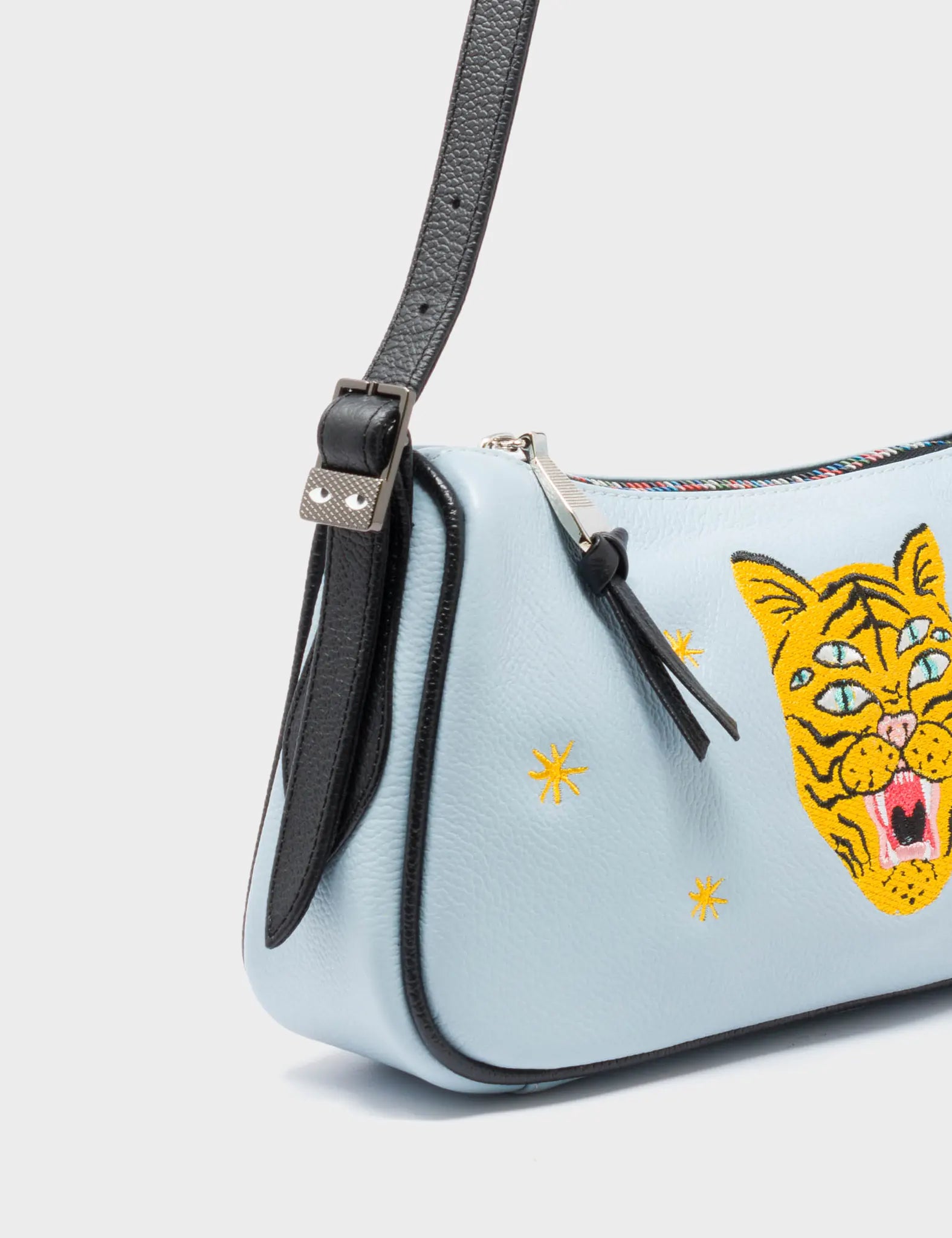 Lucas Hobo Mini Omphalodes Blue Handbag - Happy Tiger Print - Side View