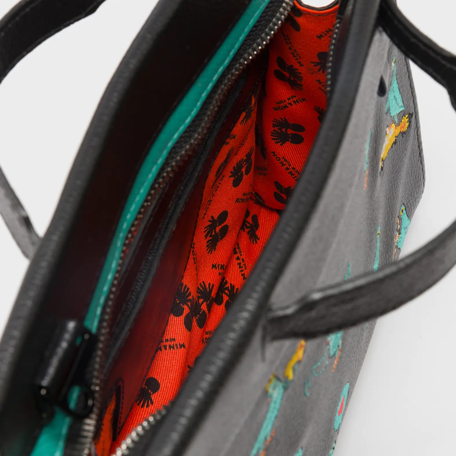 Vali Crossbody Small Black Leather Bag - Pigeonzilla Embroidery - Open View