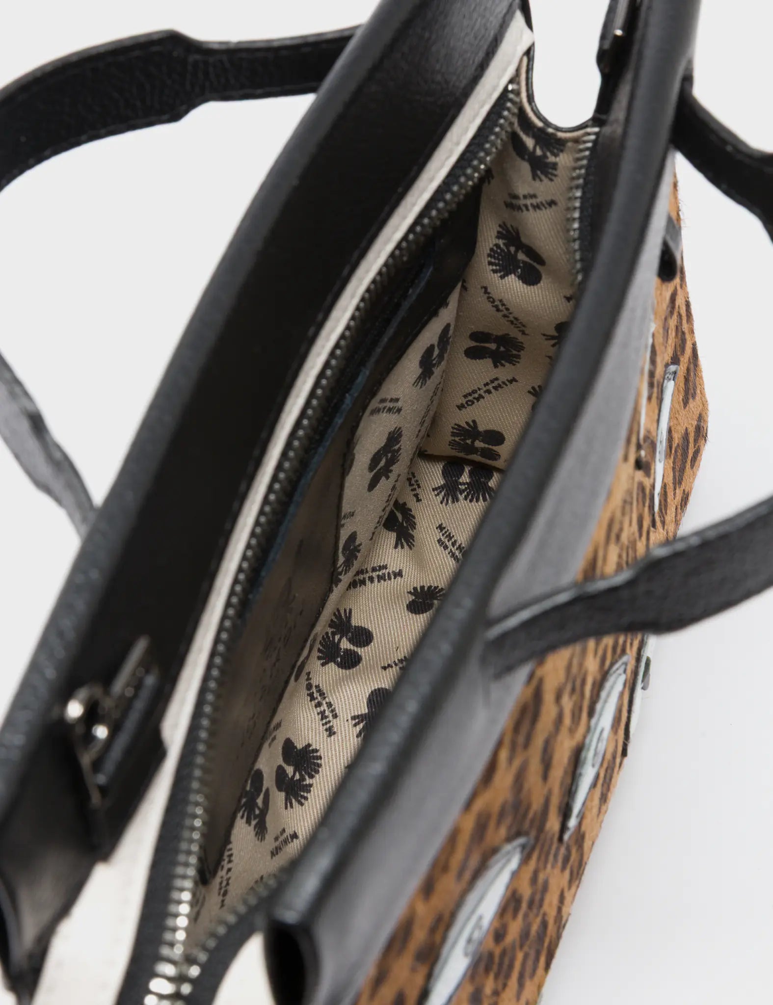 Vali Crossbody Small Animal Print Leather Bag - Eyes Applique Adjustable Handle - Inside View