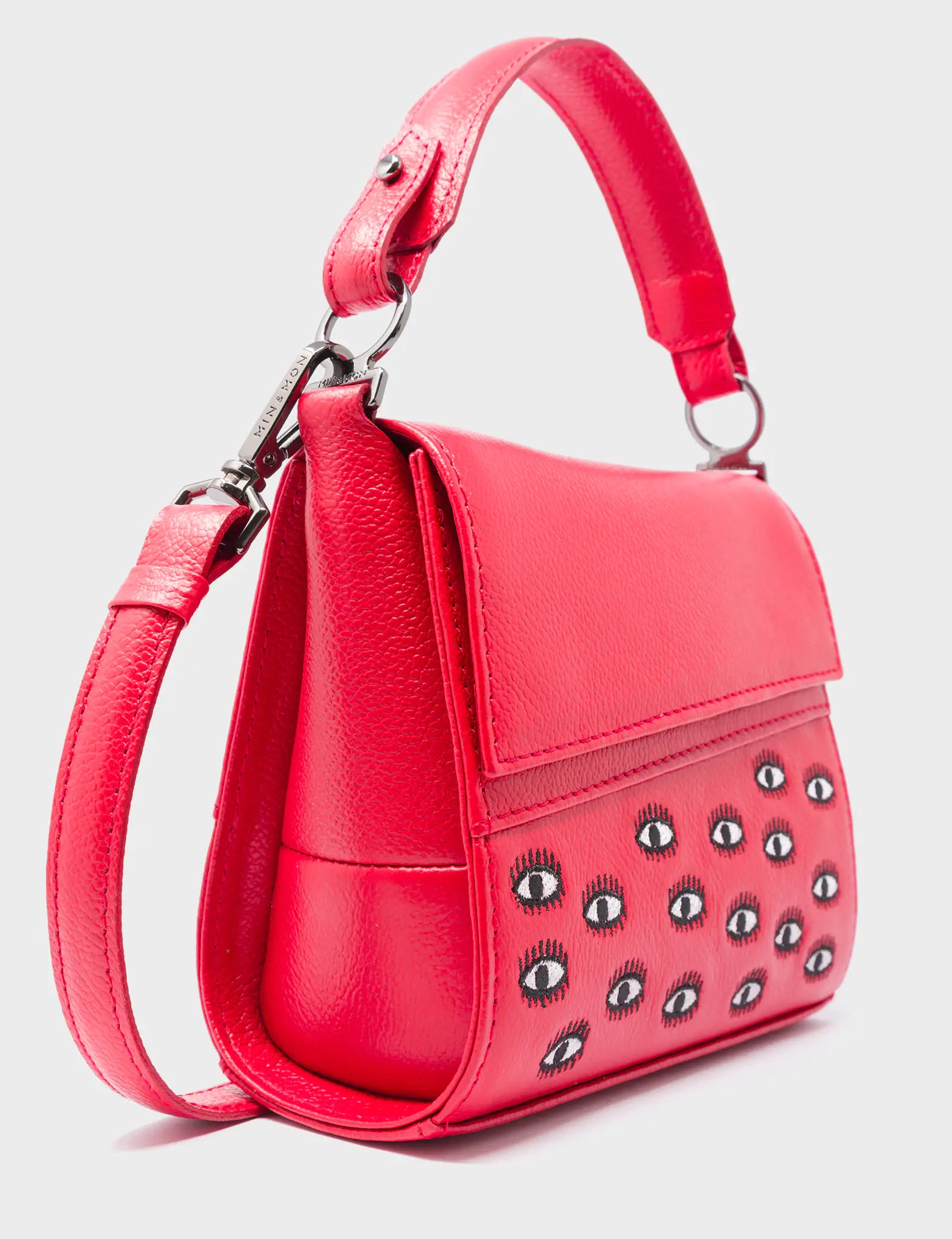 Anastasio Micro Crossbody Handbag Red Leather - Eyes Embroidery - Side View