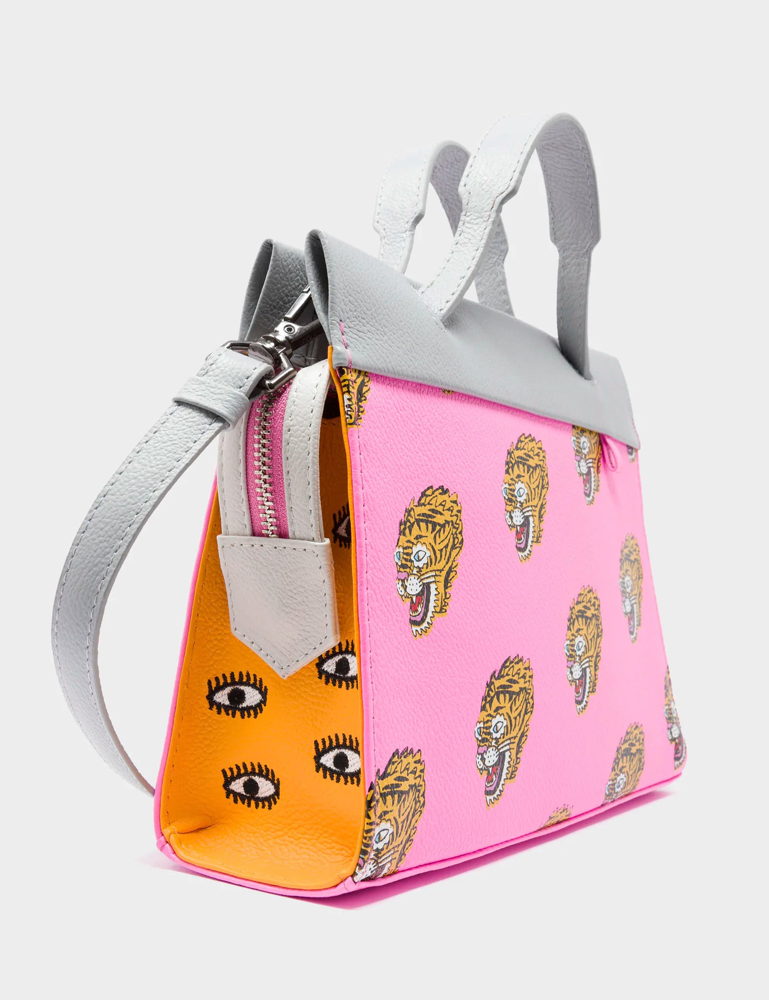 Vali Small Crossbody Bubblegum Pink Leather Bag - Blazing Tiger Design - Side View