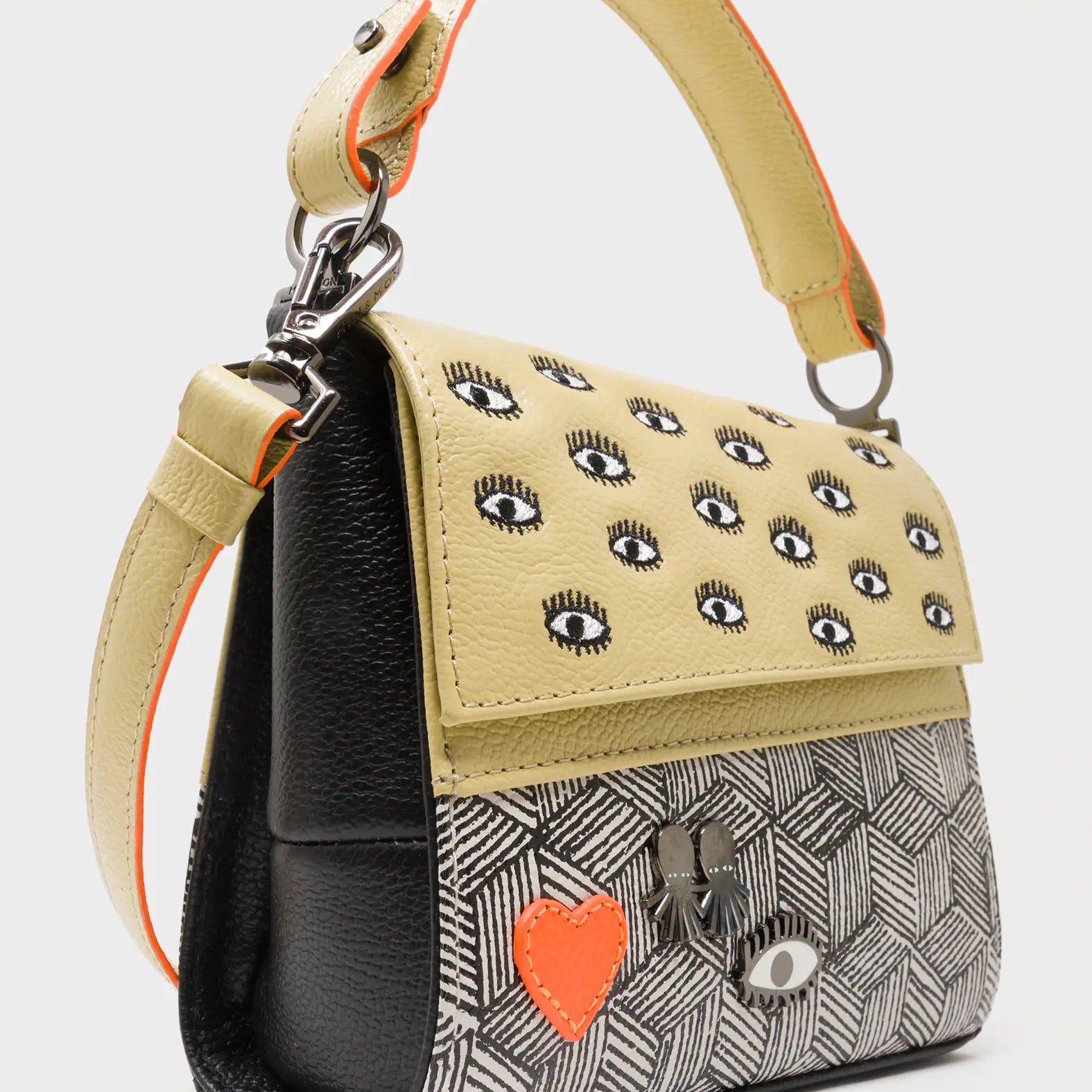 Anastasio Micro Crossbody Handbag Cream and Cocoon Leather - Cubes Design - Side View