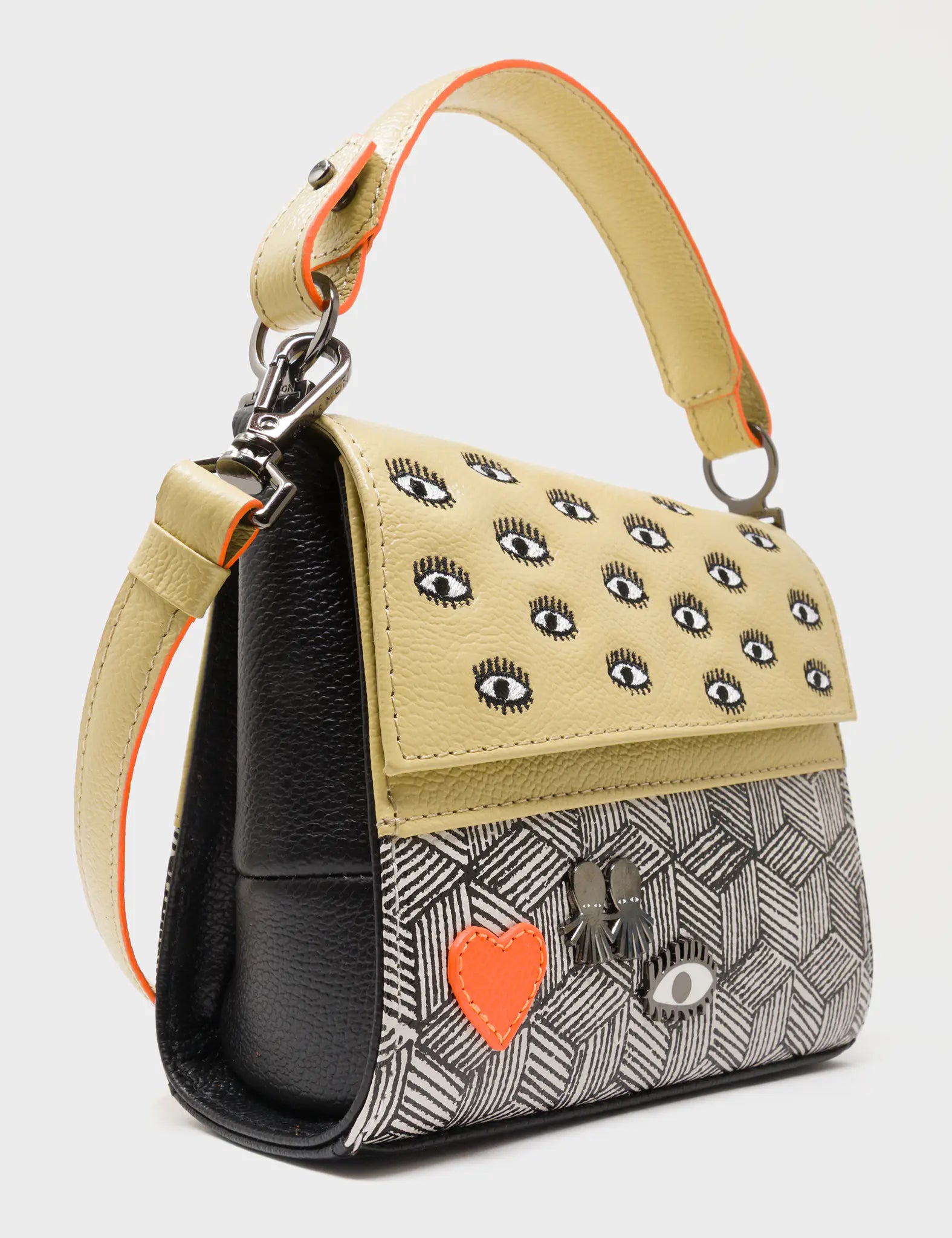 Anastasio Micro Crossbody Handbag Cream and Cocoon Leather - Cubes Design - Side View