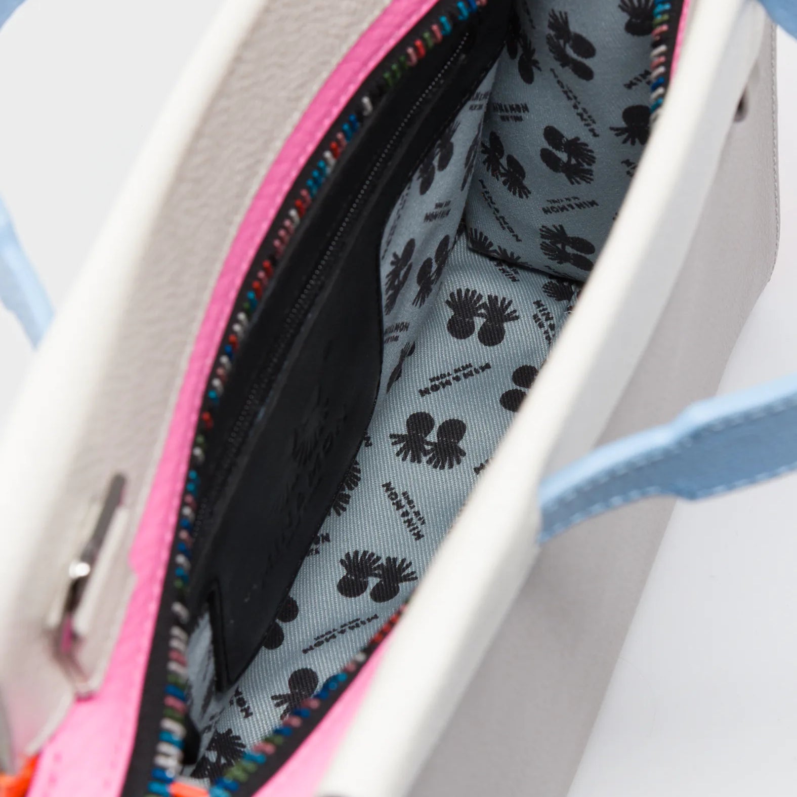 Vali Crossbody Small Gray Leather Bag - All Over Eyes Embroidery - Inside View