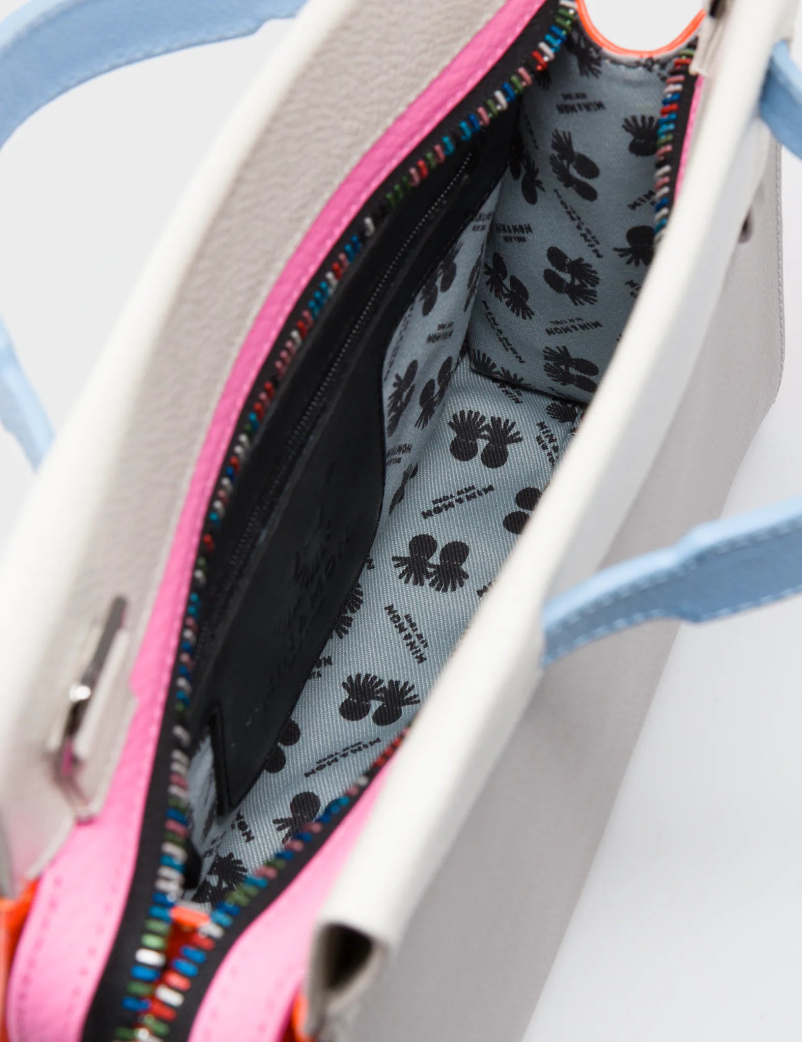 Vali Crossbody Small Gray Leather Bag - All Over Eyes Embroidery - Inside View