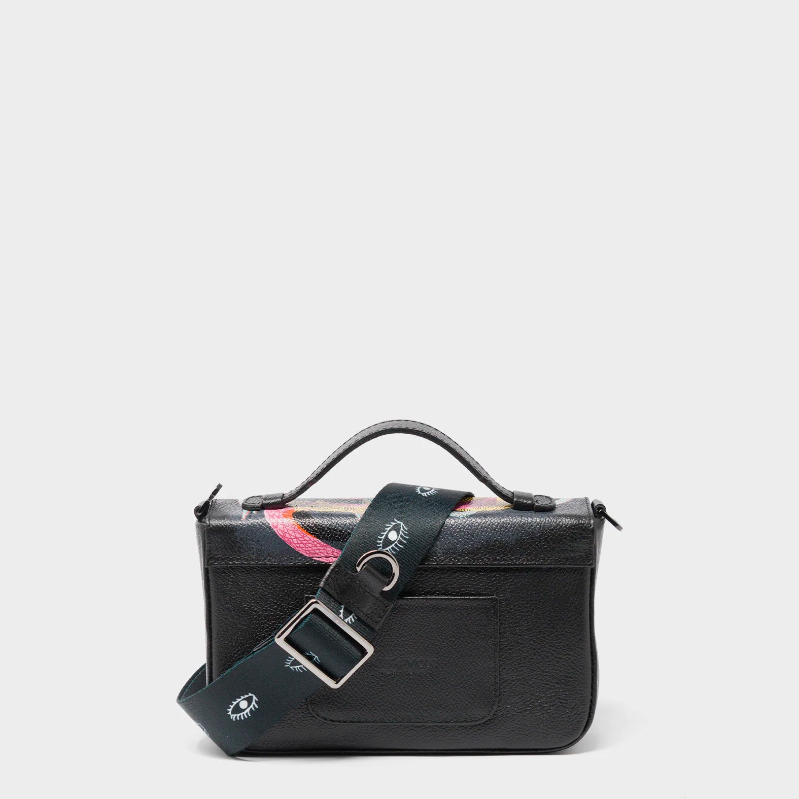 Amantis Black Leather Crossbody Mini Handbag - Tiger and Snake Design - Back View