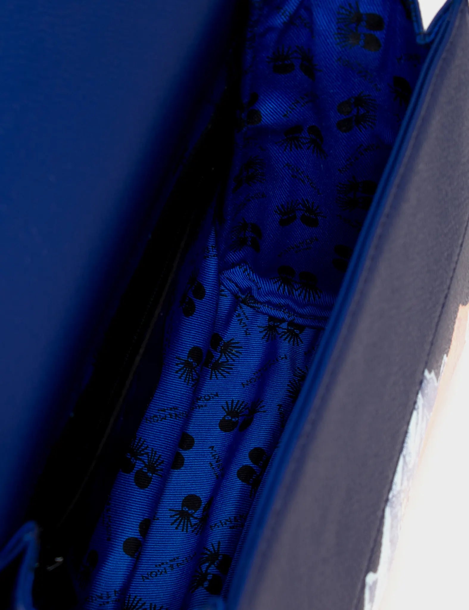 Mini Crossbody Handbag Royal Blue Leather - Clouds Embroidery - Inside